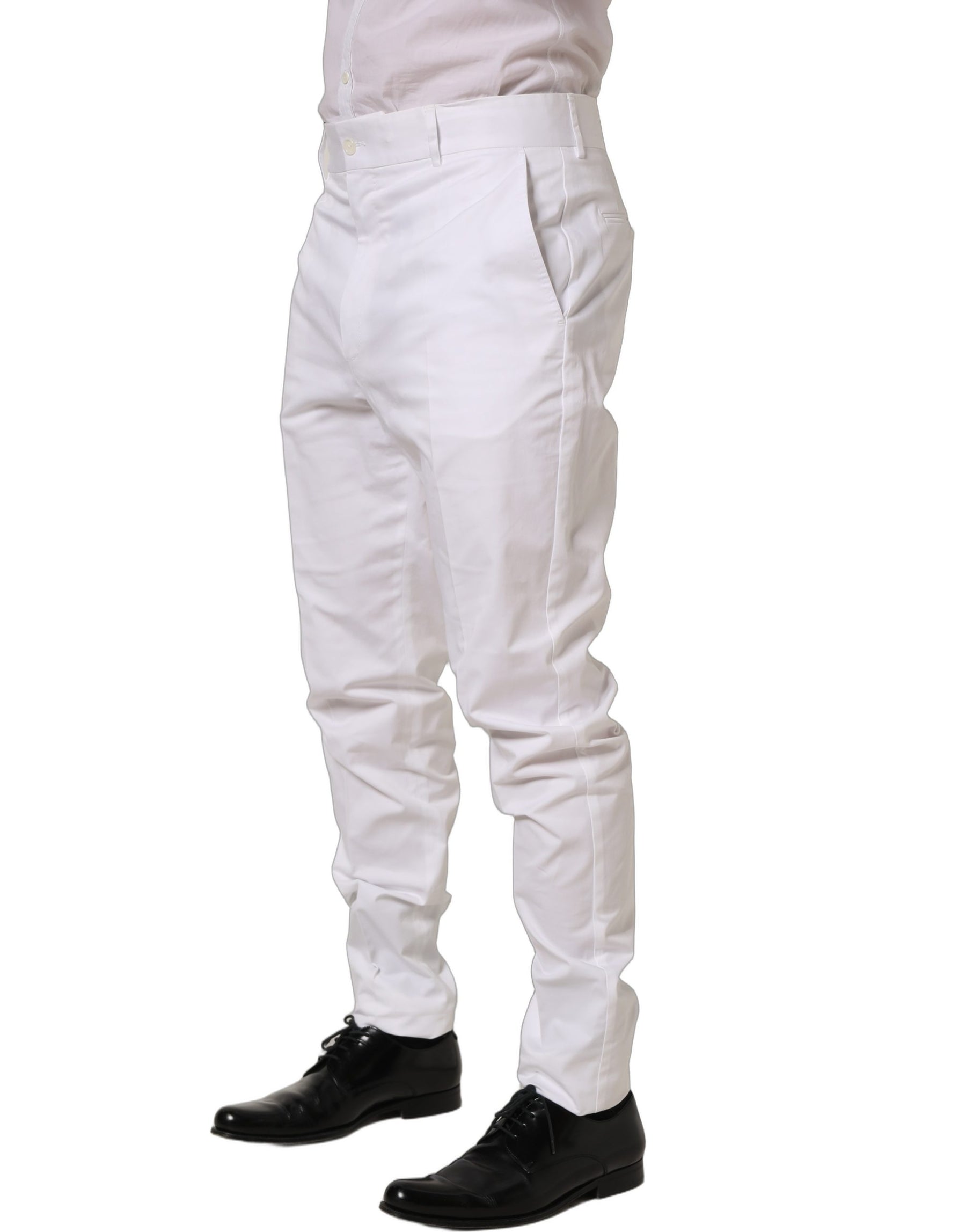 Dolce & Gabbana White Cotton Tapered Leg Dress Trouser Pants | Regal Royce