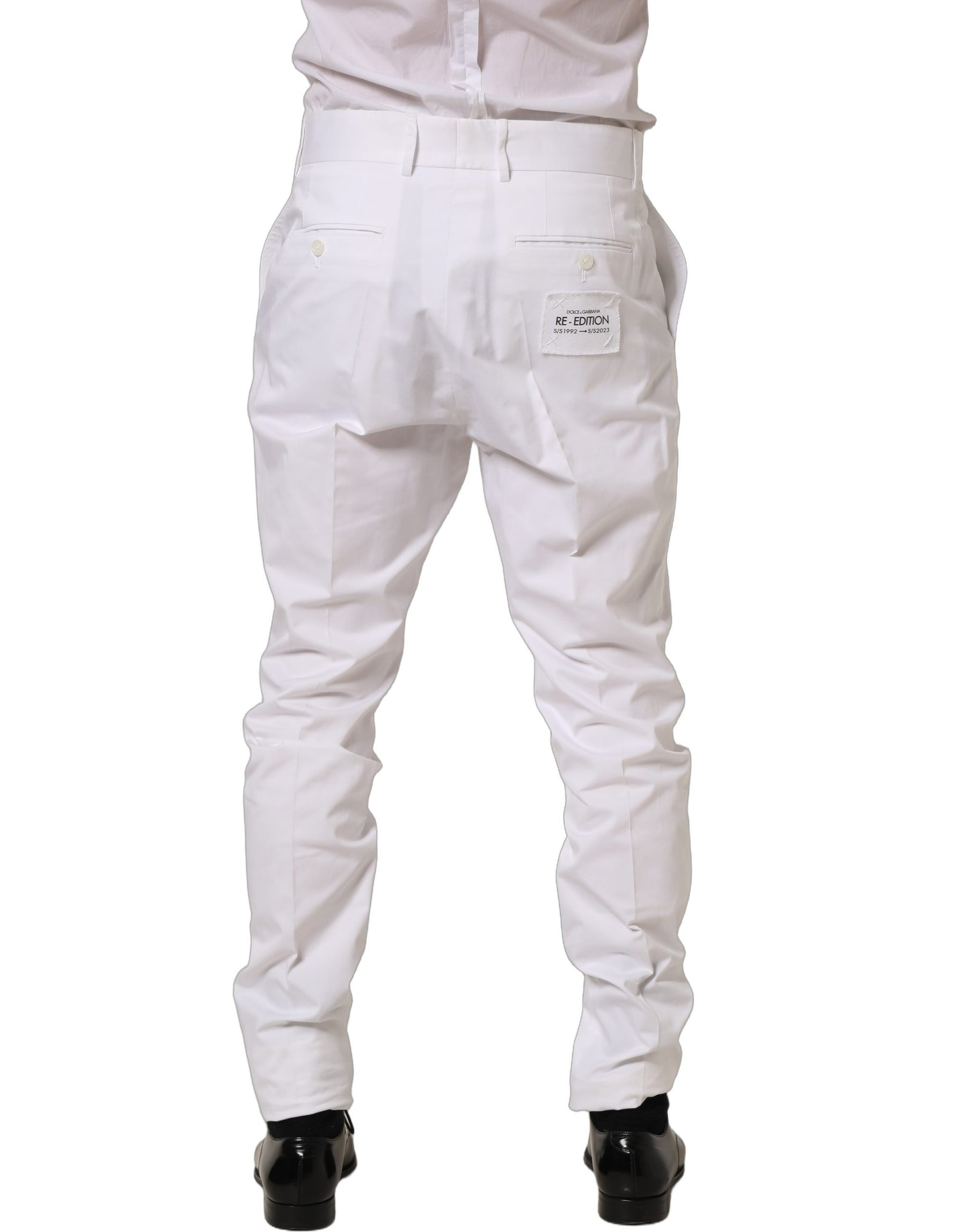 Dolce & Gabbana White Cotton Tapered Leg Dress Trouser Pants | Regal Royce