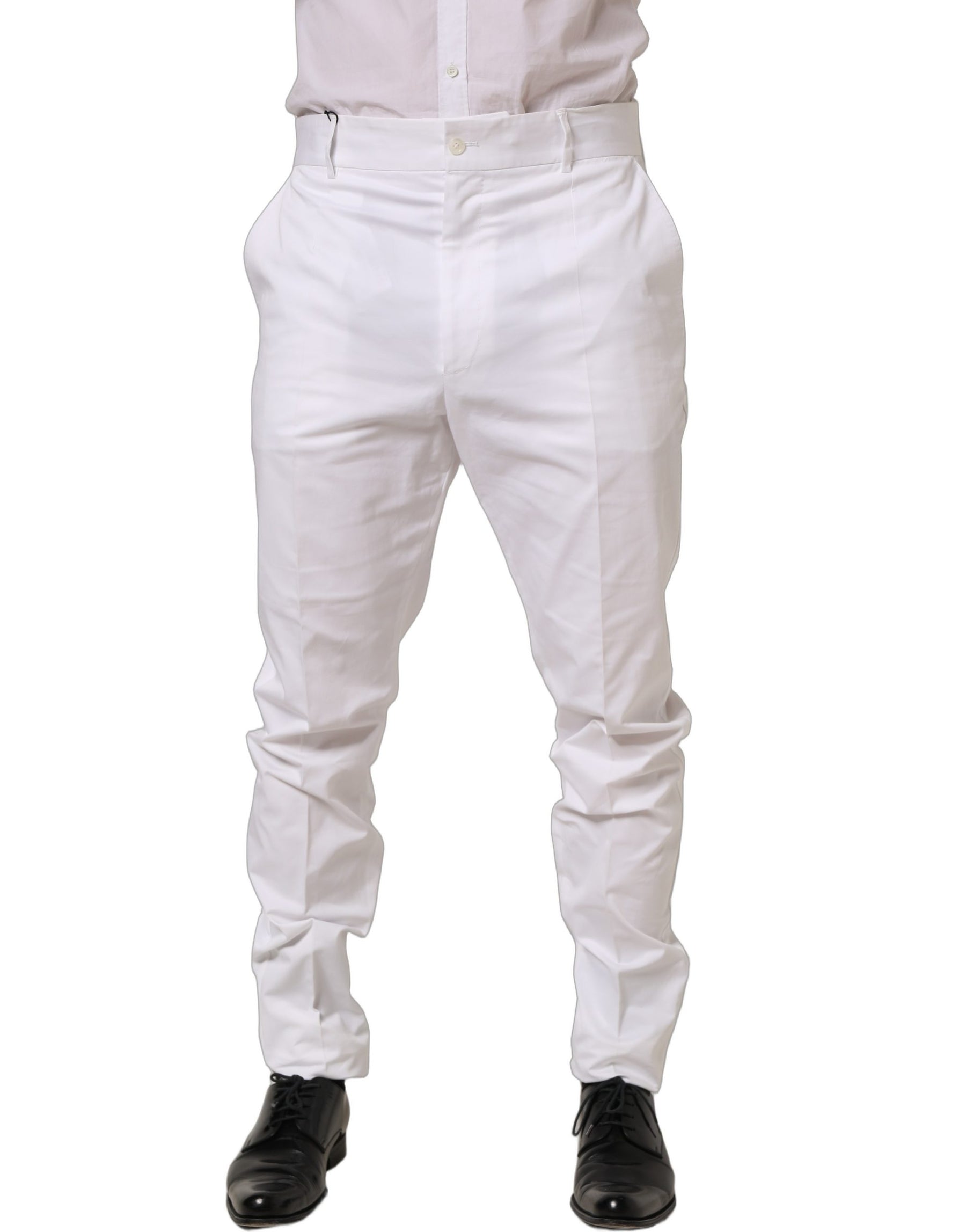 Dolce & Gabbana White Cotton Tapered Leg Dress Trouser Pants | Regal Royce