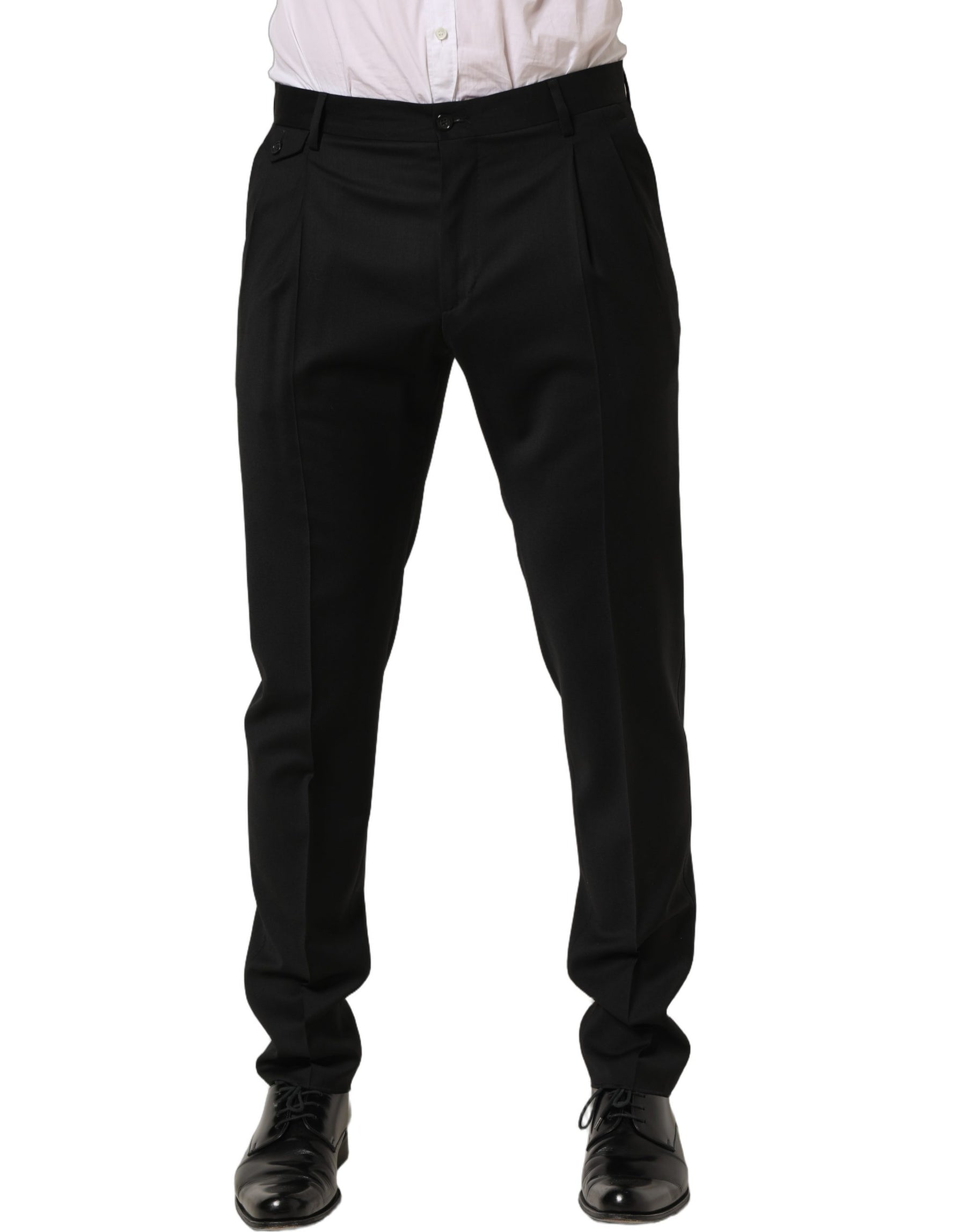 Dolce & Gabbana Black Wool Tapered Leg Men Dress Trouser Pants | Regal Royce