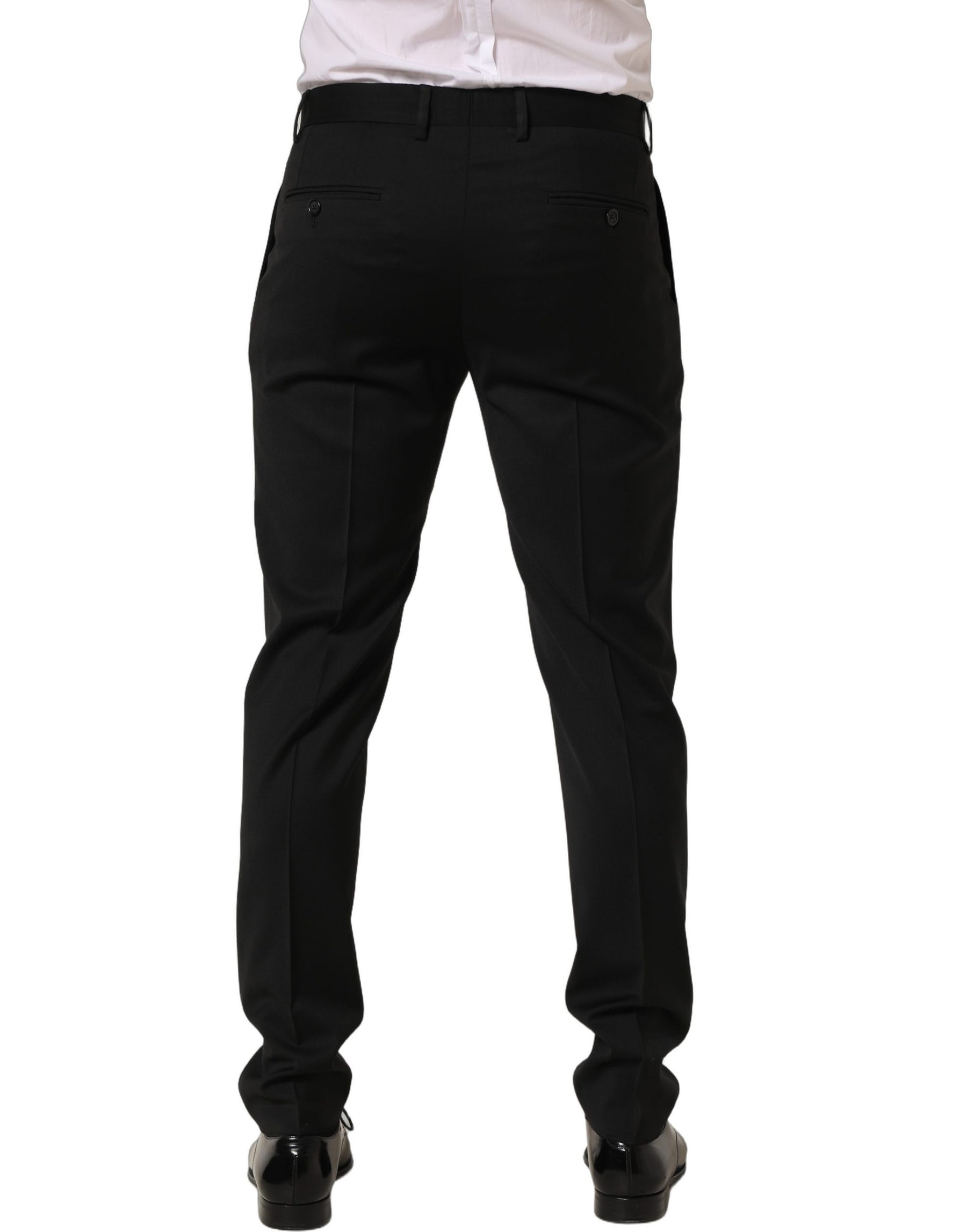 Dolce & Gabbana Black Wool Tapered Leg Men Dress Trouser Pants | Regal Royce