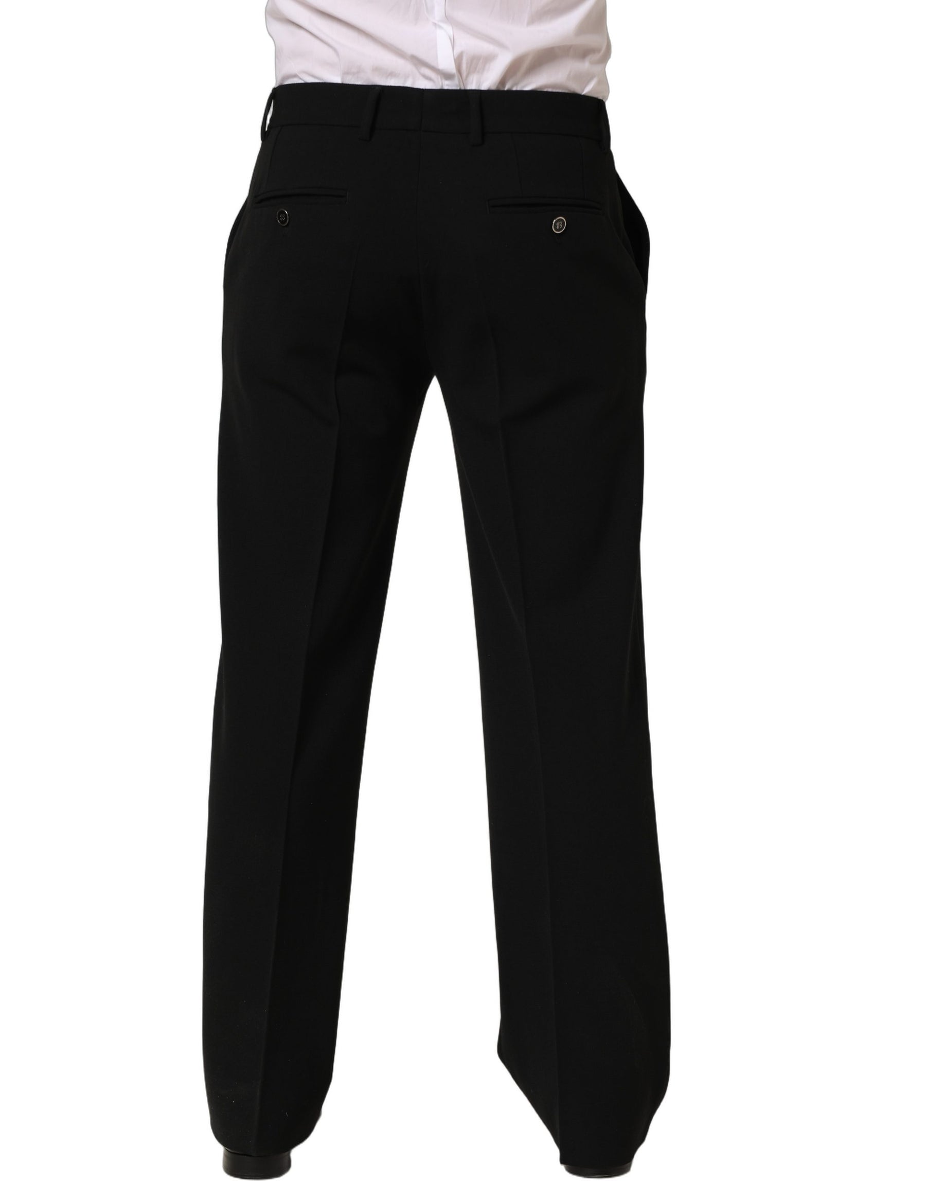 Dolce & Gabbana Black Wool Straight Men Dress Trouser Pants | Regal Royce
