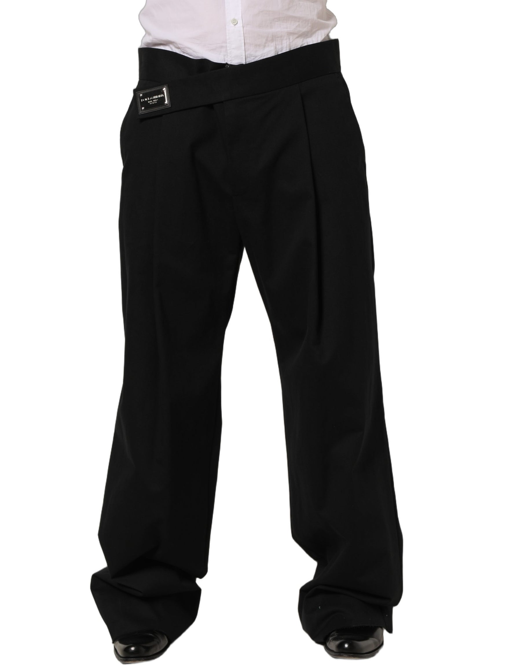 Dolce & Gabbana Black Cotton Straight Leg DressTrouser Pants | Regal Royce