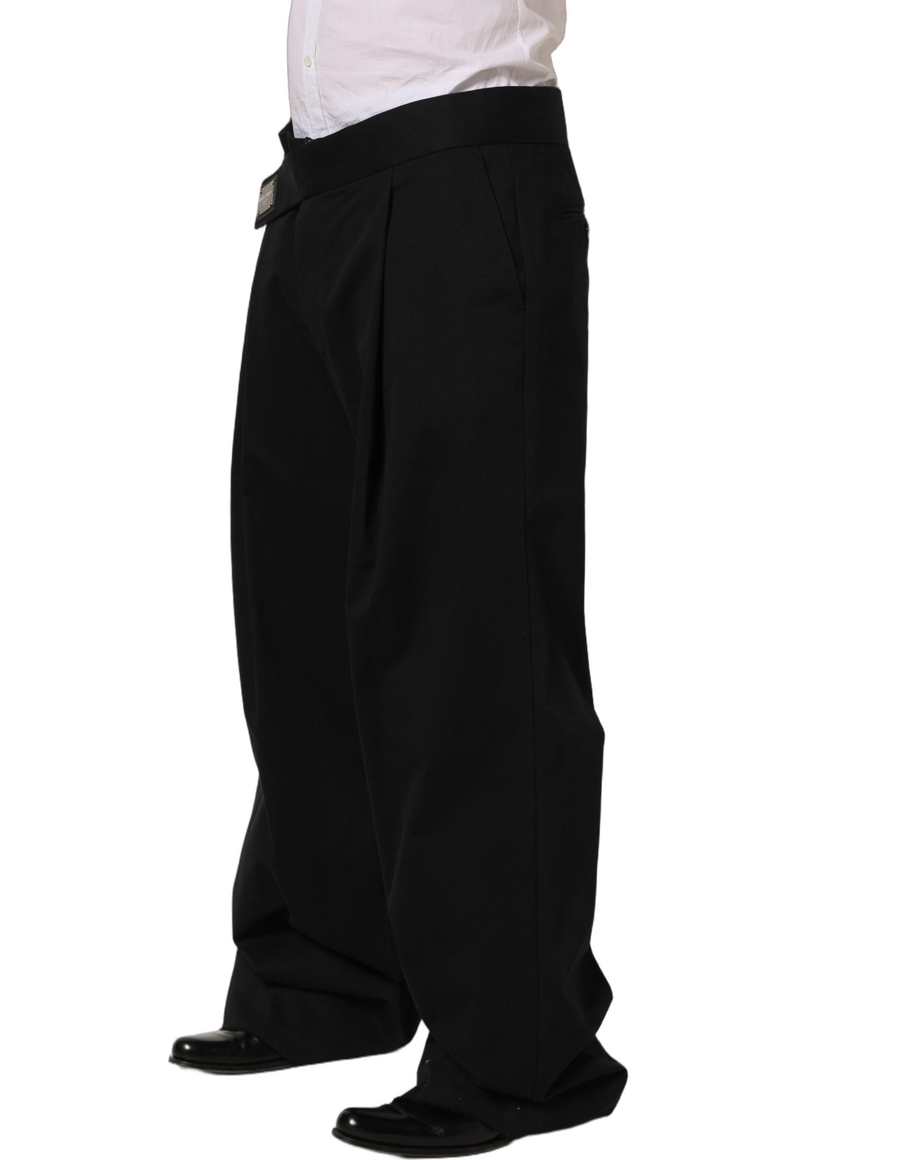 Dolce & Gabbana Black Cotton Straight Leg DressTrouser Pants | Regal Royce