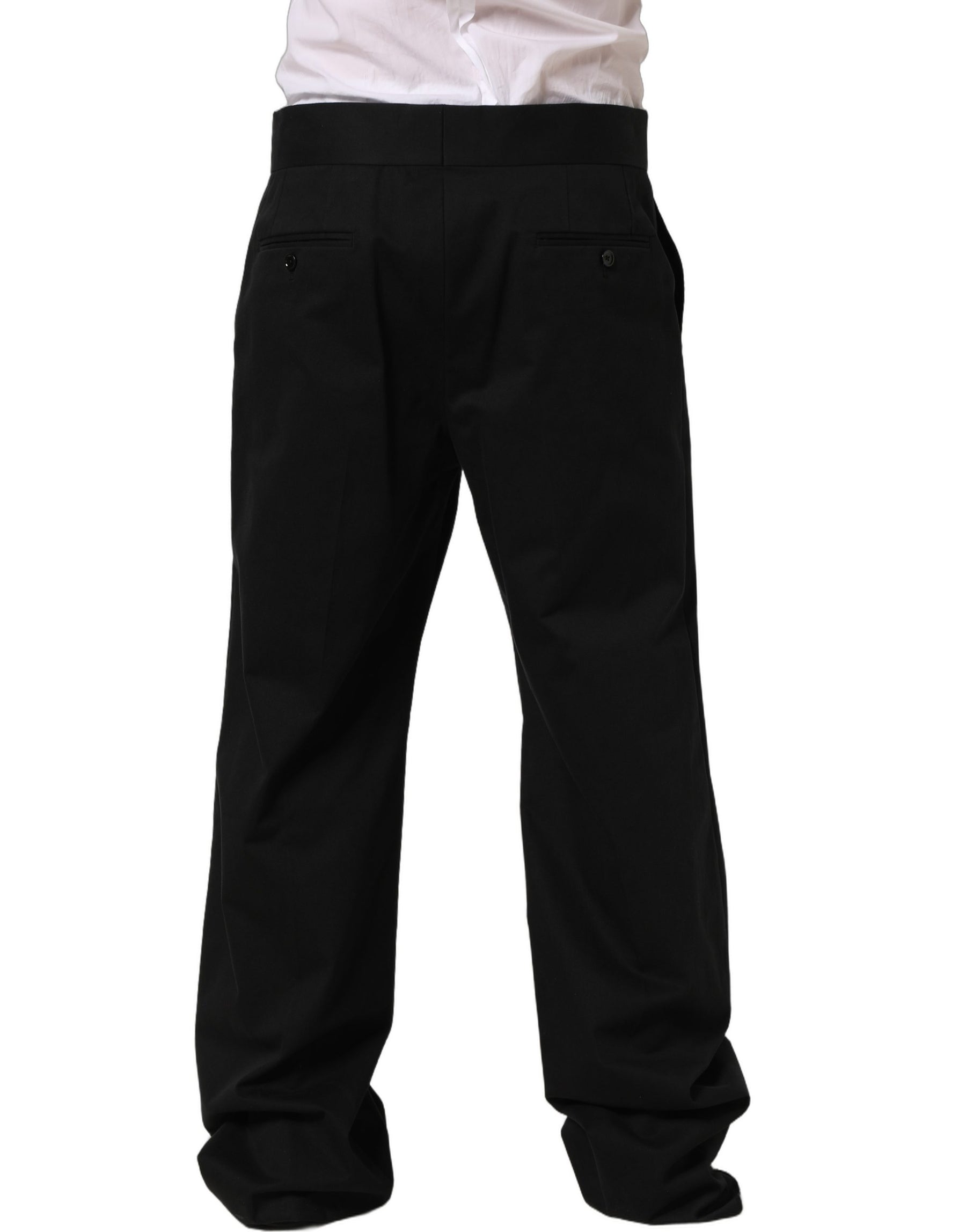 Dolce & Gabbana Black Cotton Straight Leg DressTrouser Pants | Regal Royce