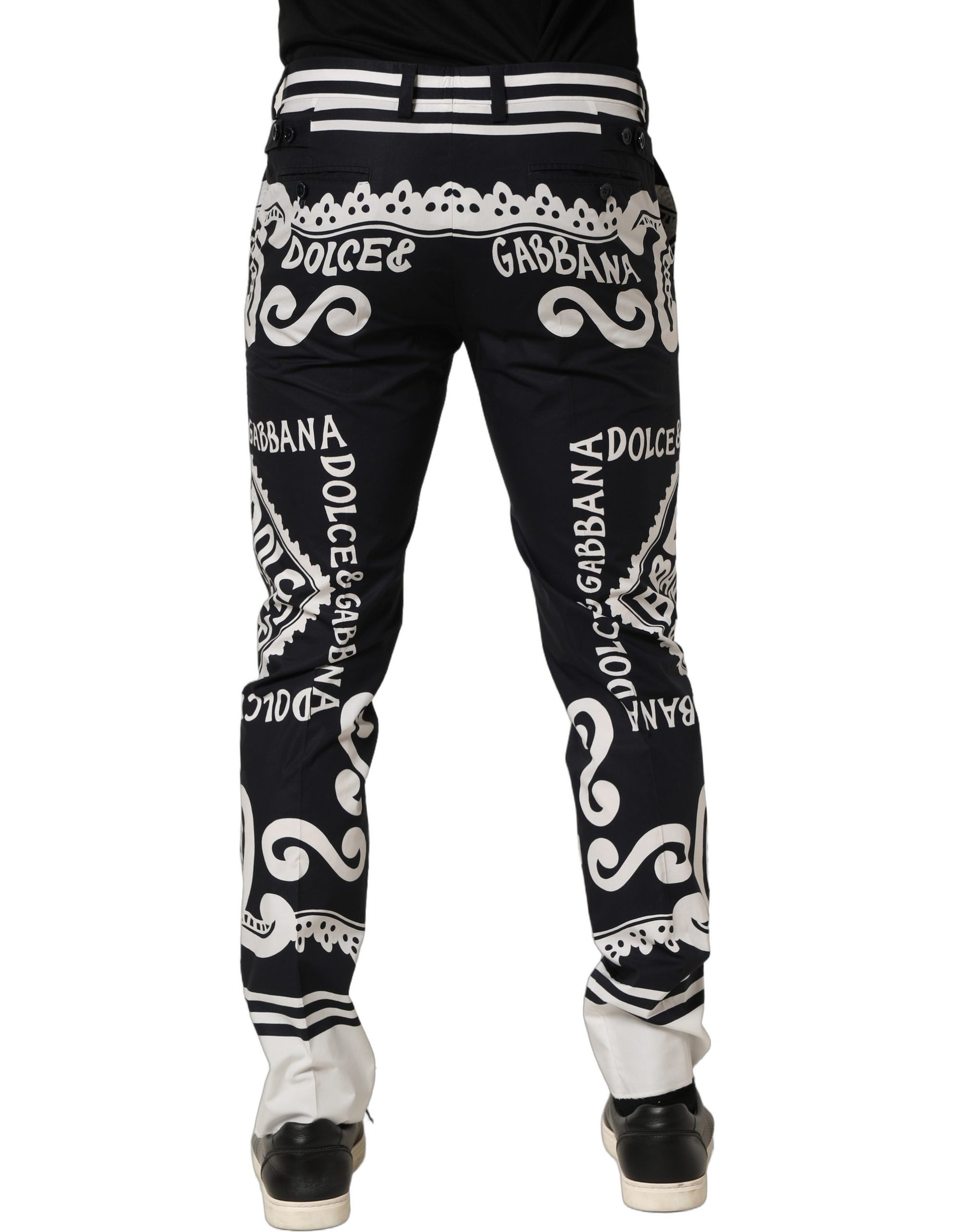 Dolce & Gabbana Black Cotton Poplin MarinaPrint Trouser Pants | Regal Royce