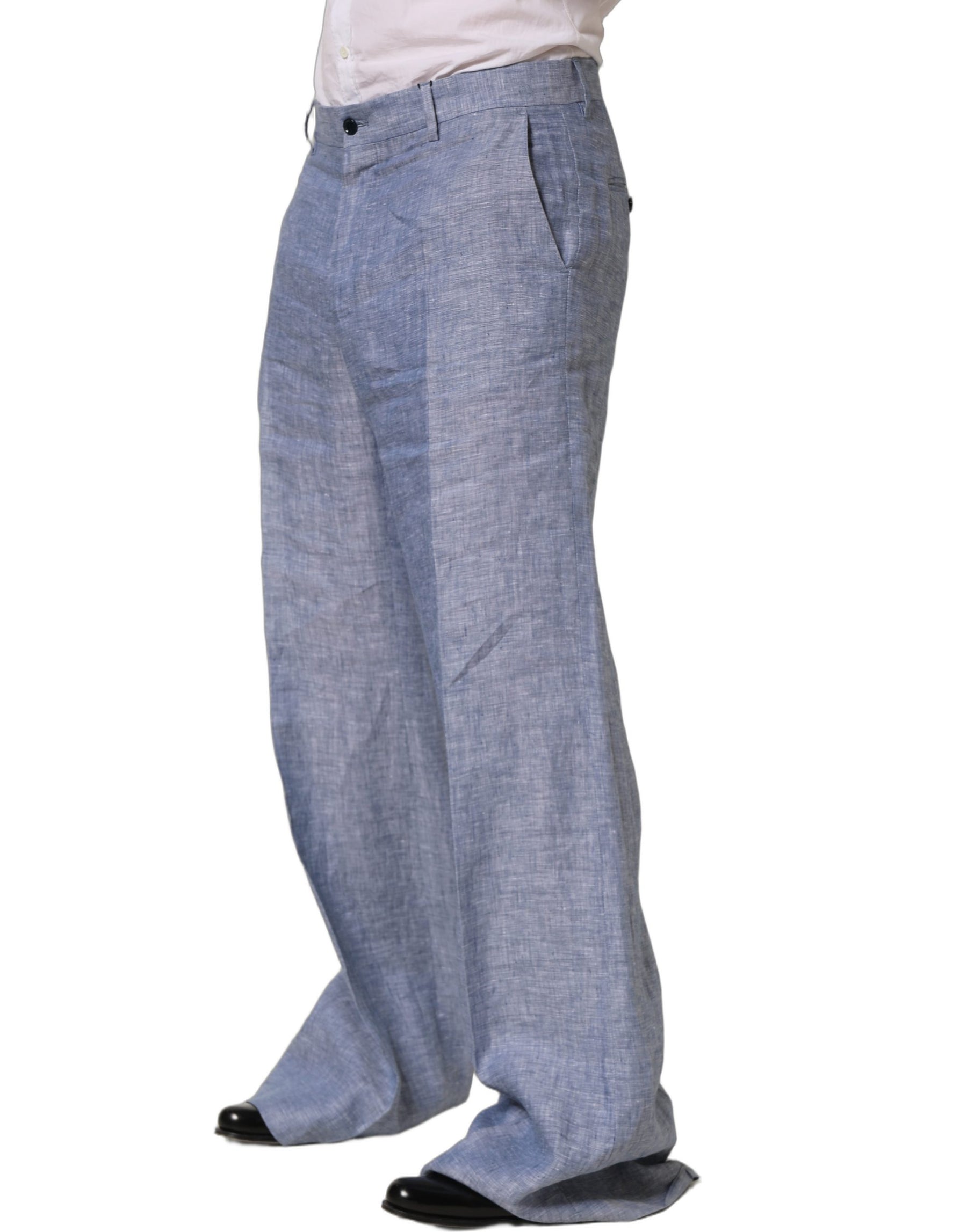 Dolce & Gabbana Light Blue Linen Straight Dress Trouser Pants | Regal Royce