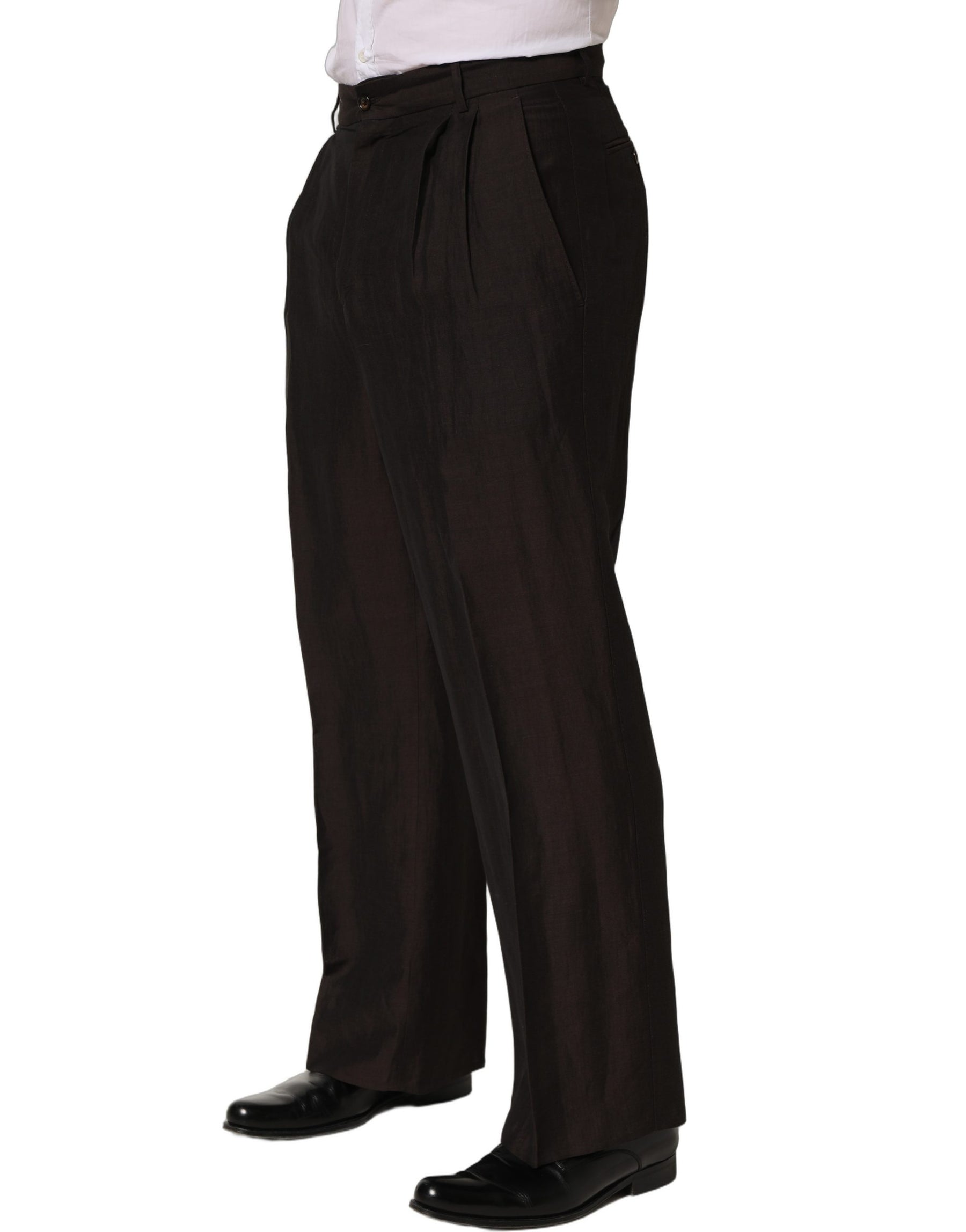 Dolce & Gabbana Brown Linen Straight Men Dress Trouser Pants | Regal Royce