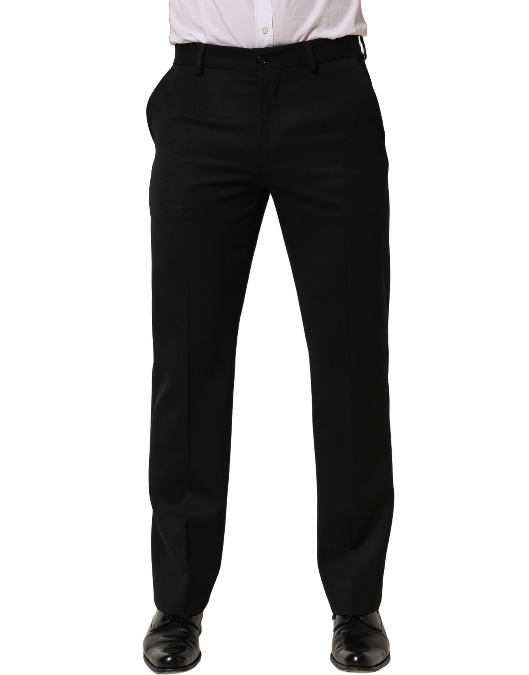 Dolce & Gabbana Black Wool Tapered Men Dress Trouser Pants | Regal Royce
