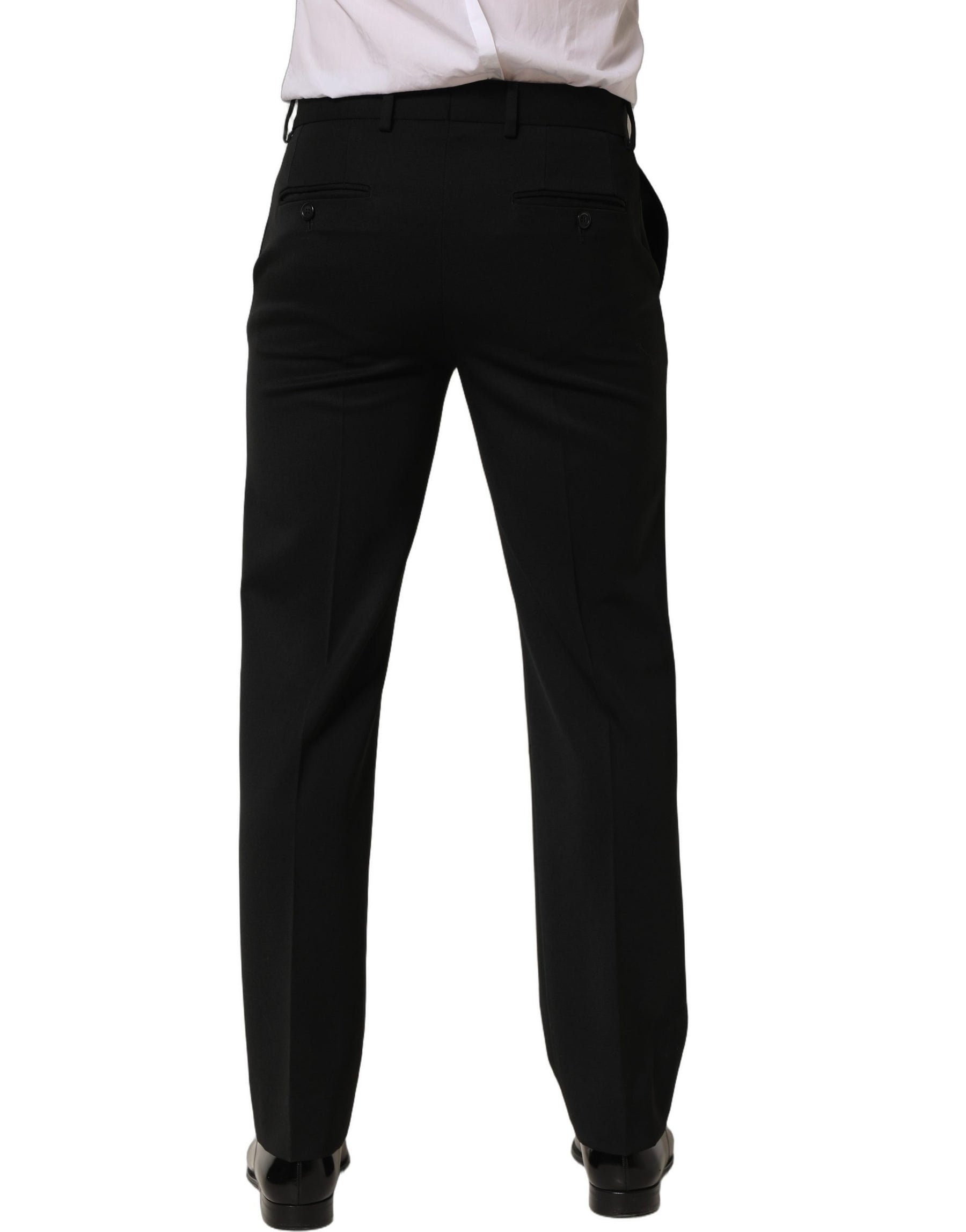 Dolce & Gabbana Black Wool Tapered Men Dress Trouser Pants | Regal Royce