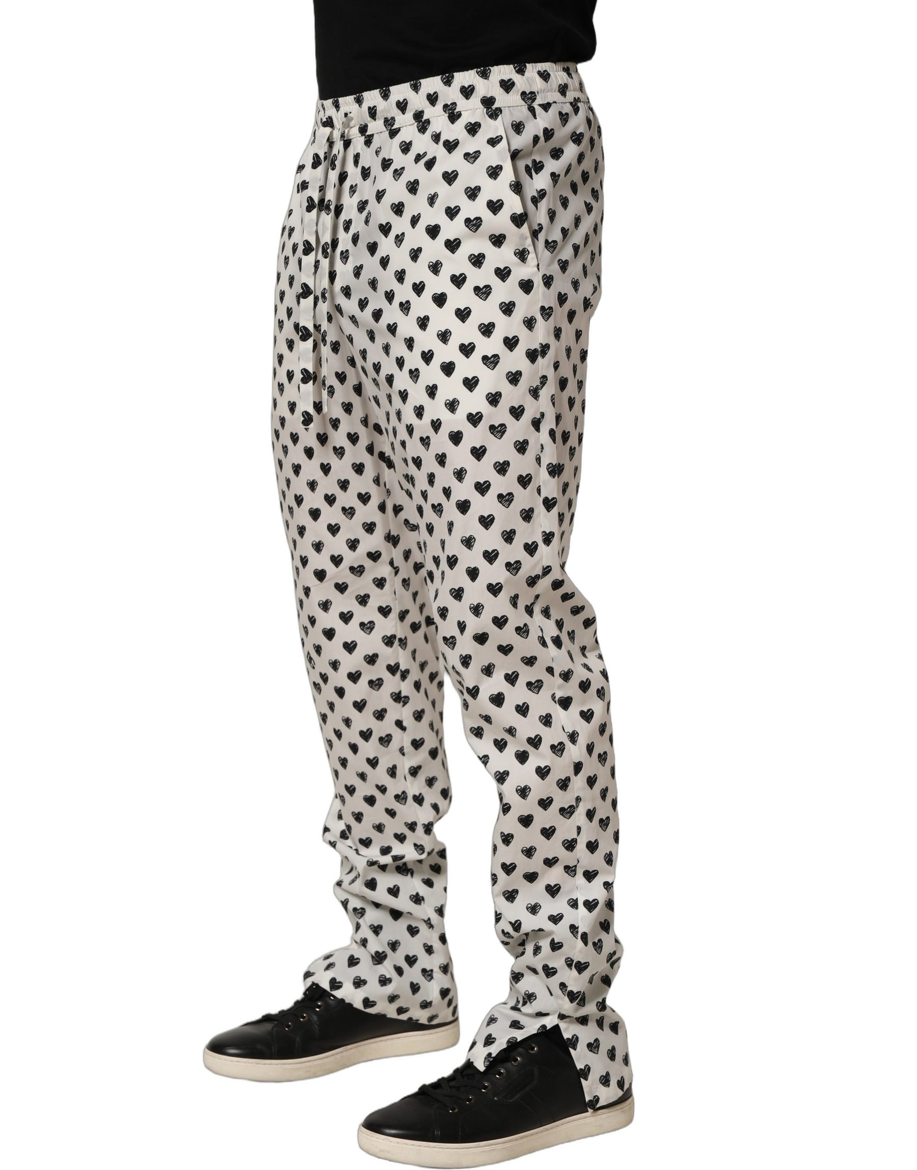 Dolce & Gabbana White Graphic Heart Print Men Trousers Pants | Regal Royce