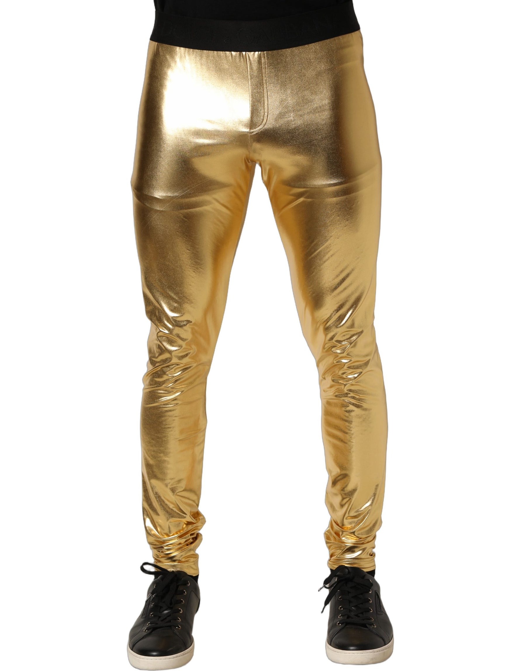 Dolce & Gabbana Gold Metallic Polyester Skinny Trousers Pants | Regal Royce