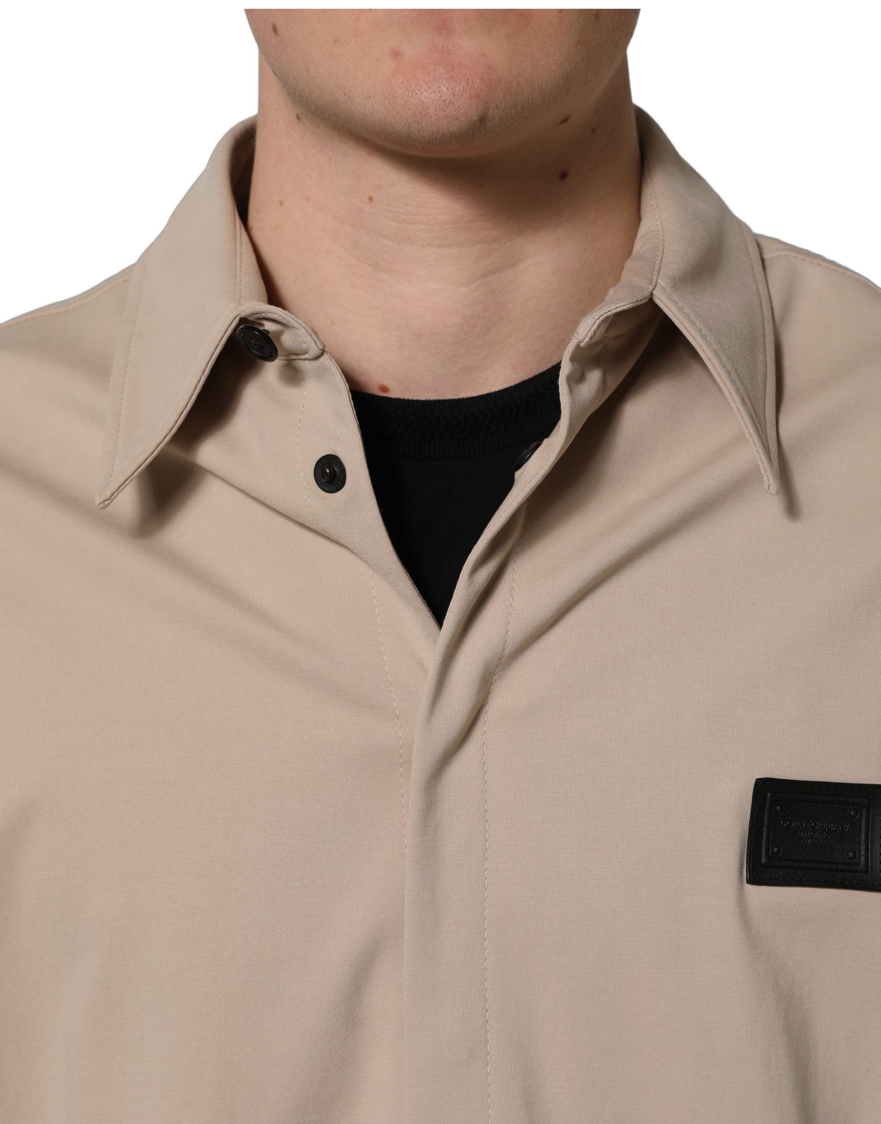 Dolce & Gabbana Beige Logo Overshirt Cotton Men Casual Shirt | Regal Royce