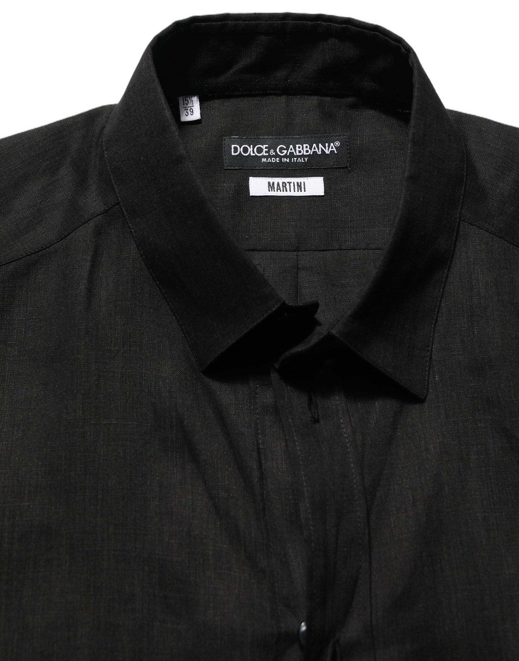 Dolce & Gabbana Black MARTINI Long Sleeves Linen Dess Shirt | Regal Royce
