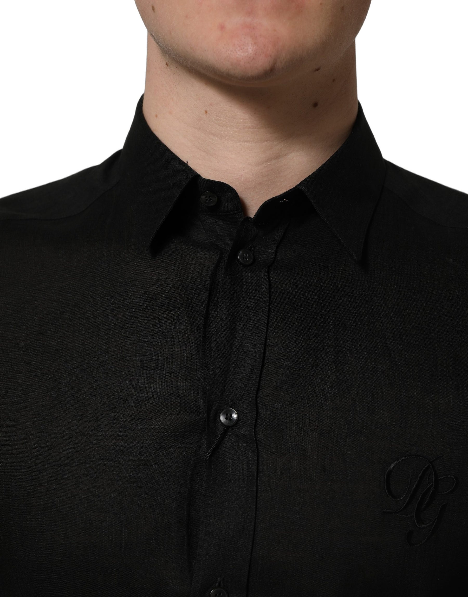 Dolce & Gabbana Black MARTINI Long Sleeves Linen Dess Shirt | Regal Royce
