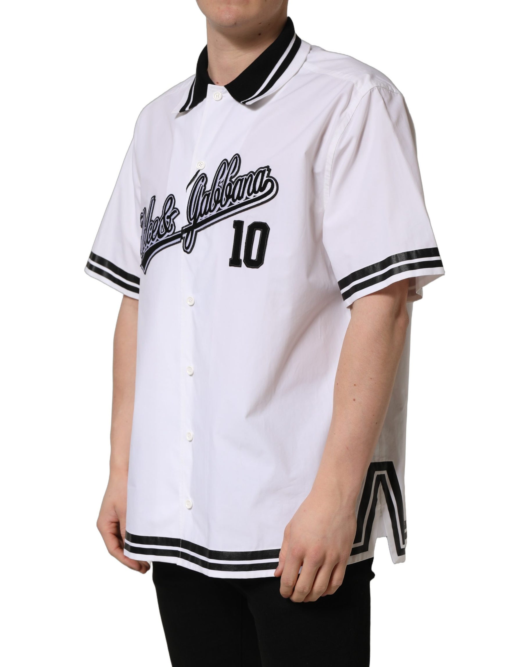 Dolce & Gabbana White LogoPatch Cotton Baseball Casual Shirt | Regal Royce