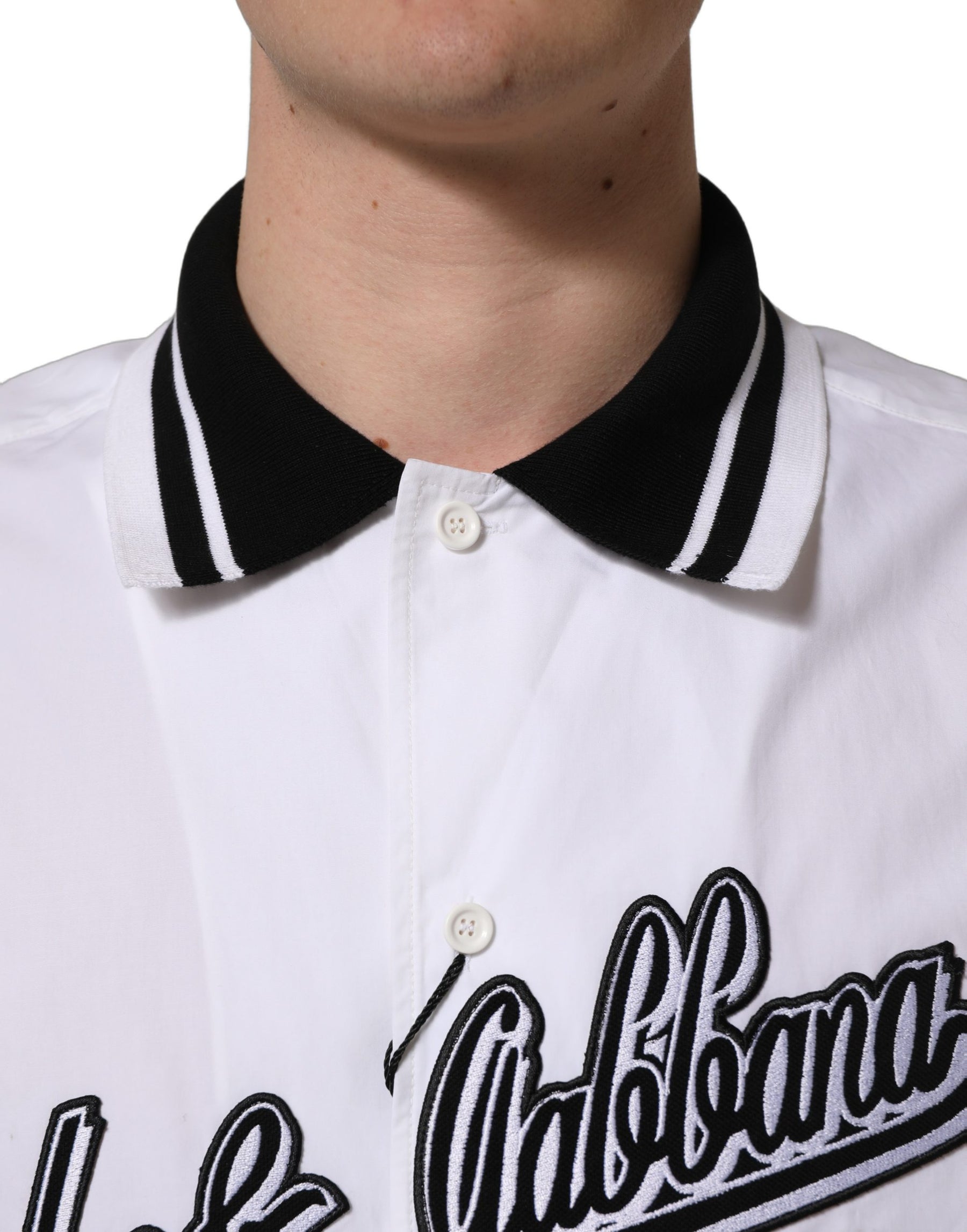 Dolce & Gabbana White LogoPatch Cotton Baseball Casual Shirt | Regal Royce