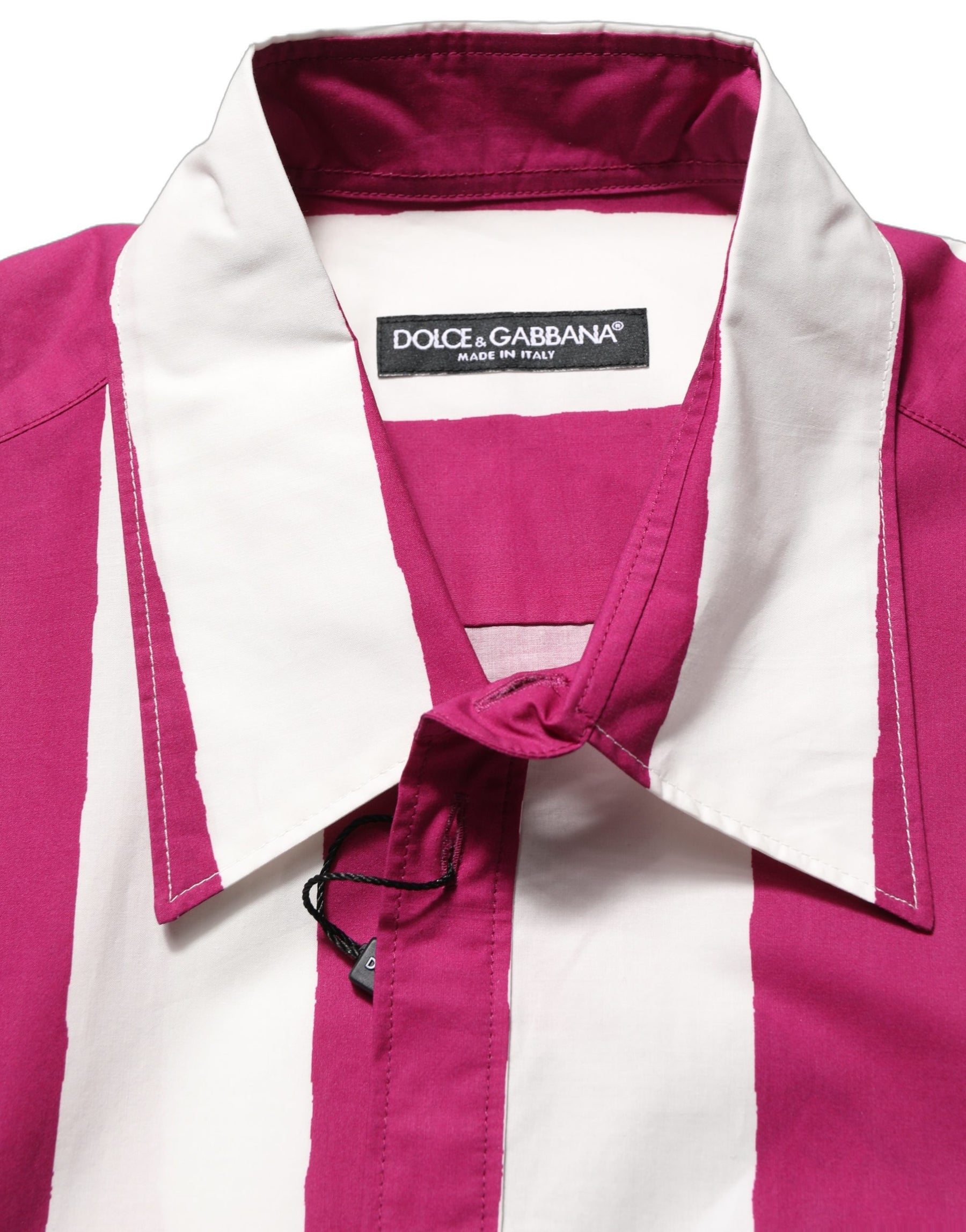 Dolce & Gabbana White Maroon Striped Men Short Sleeves Shirt | Regal Royce