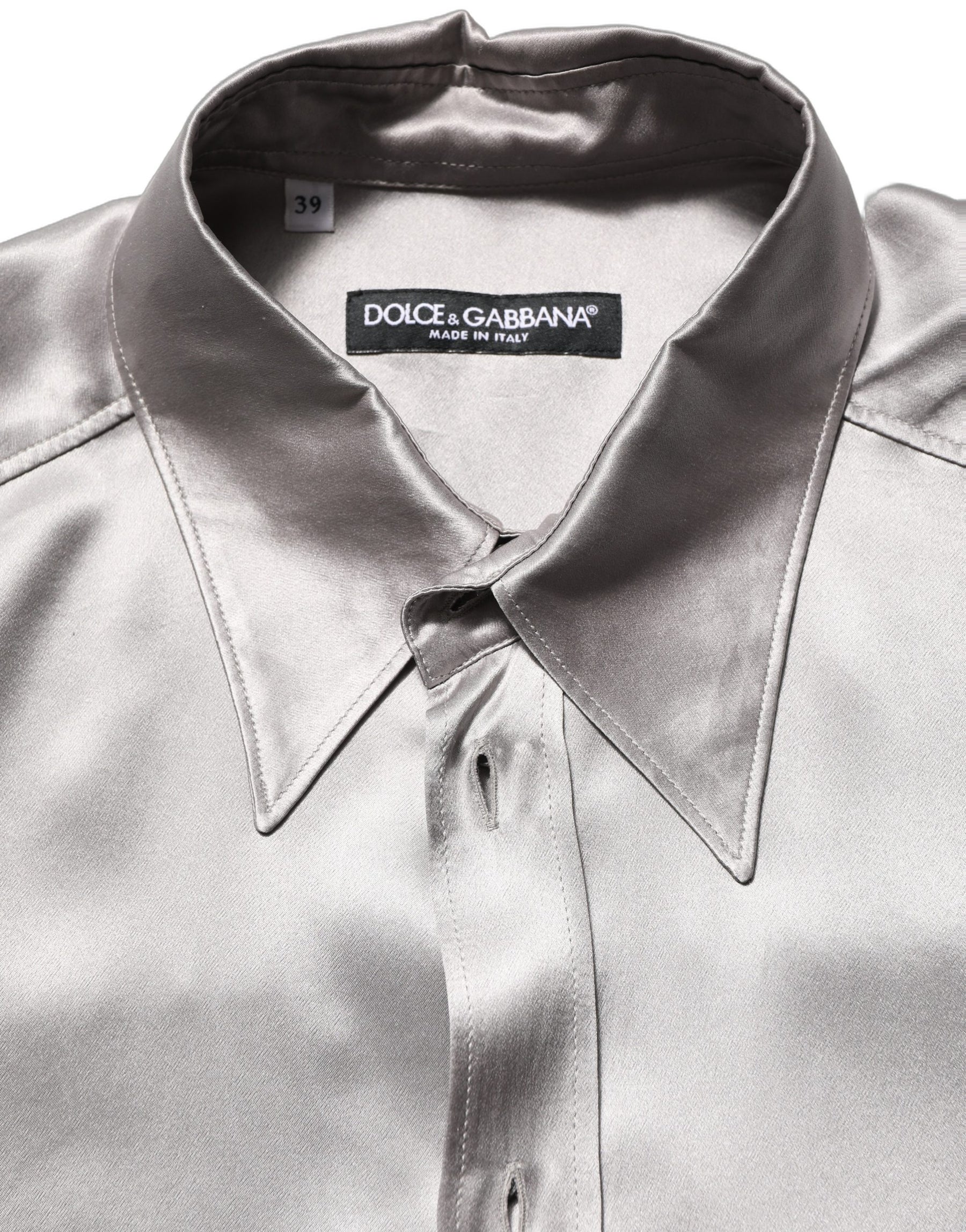 Dolce & Gabbana Metallic Grey Satin Silk Formal Dress Shirt | Regal Royce