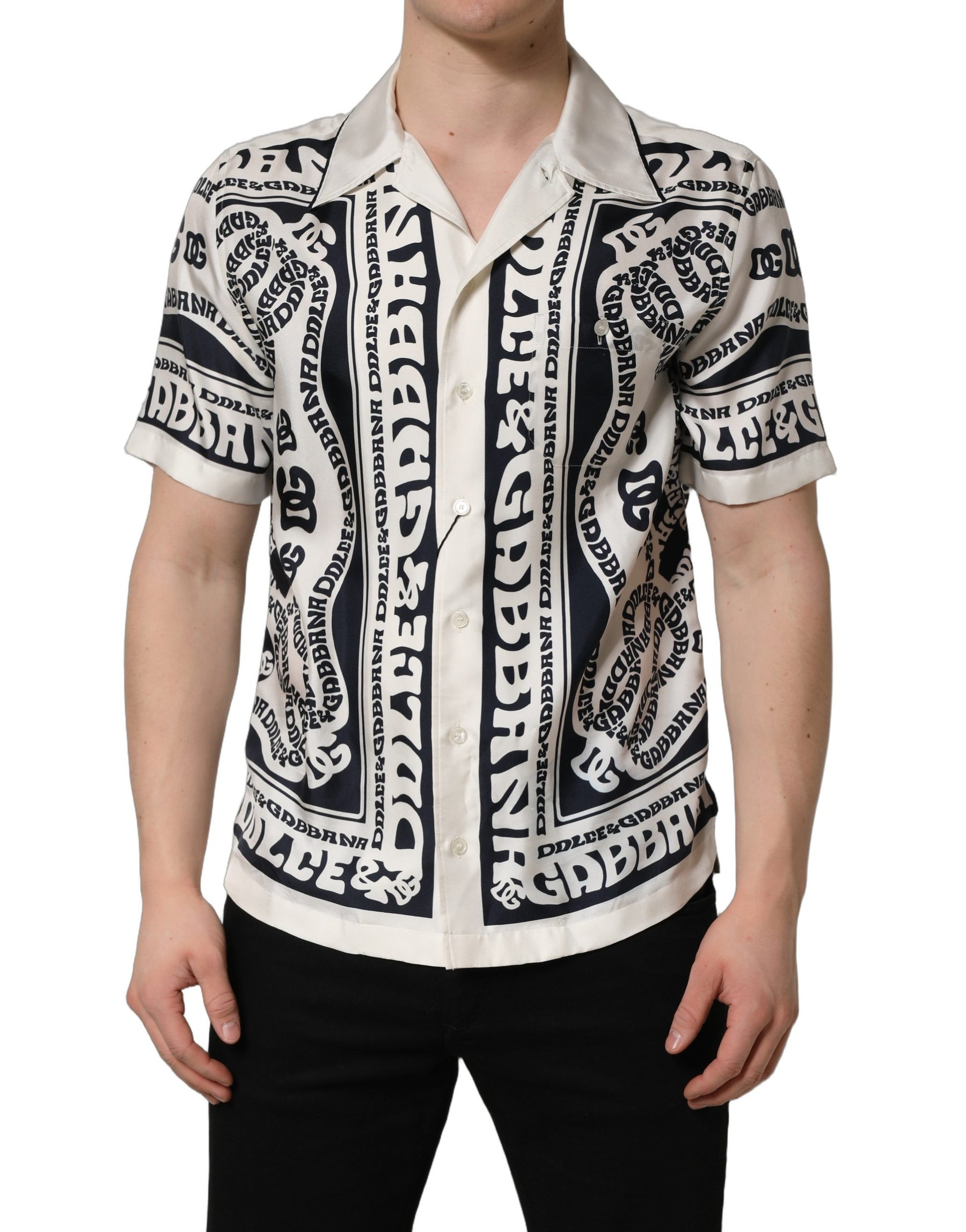 Dolce & Gabbana Black White Logo Bandana Short Sleeves Shirt | Regal Royce
