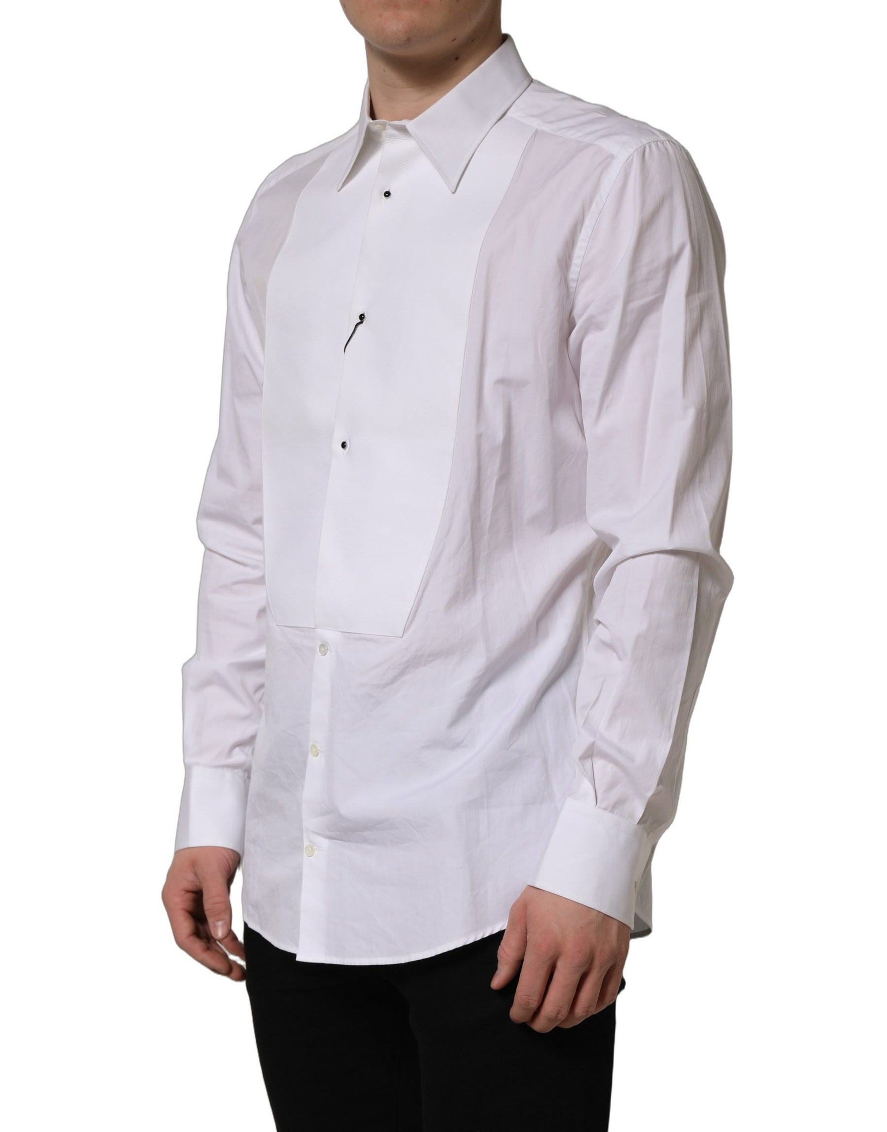 Dolce & Gabbana White GOLD Long Sleeves Bib Men Dress Shirt | Regal Royce
