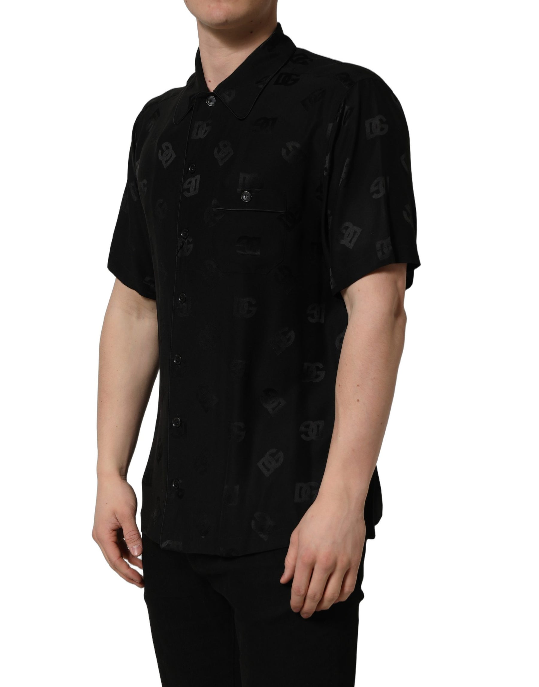 Dolce & Gabbana Black Logo Monogram Short Sleeves Men Shirt | Regal Royce
