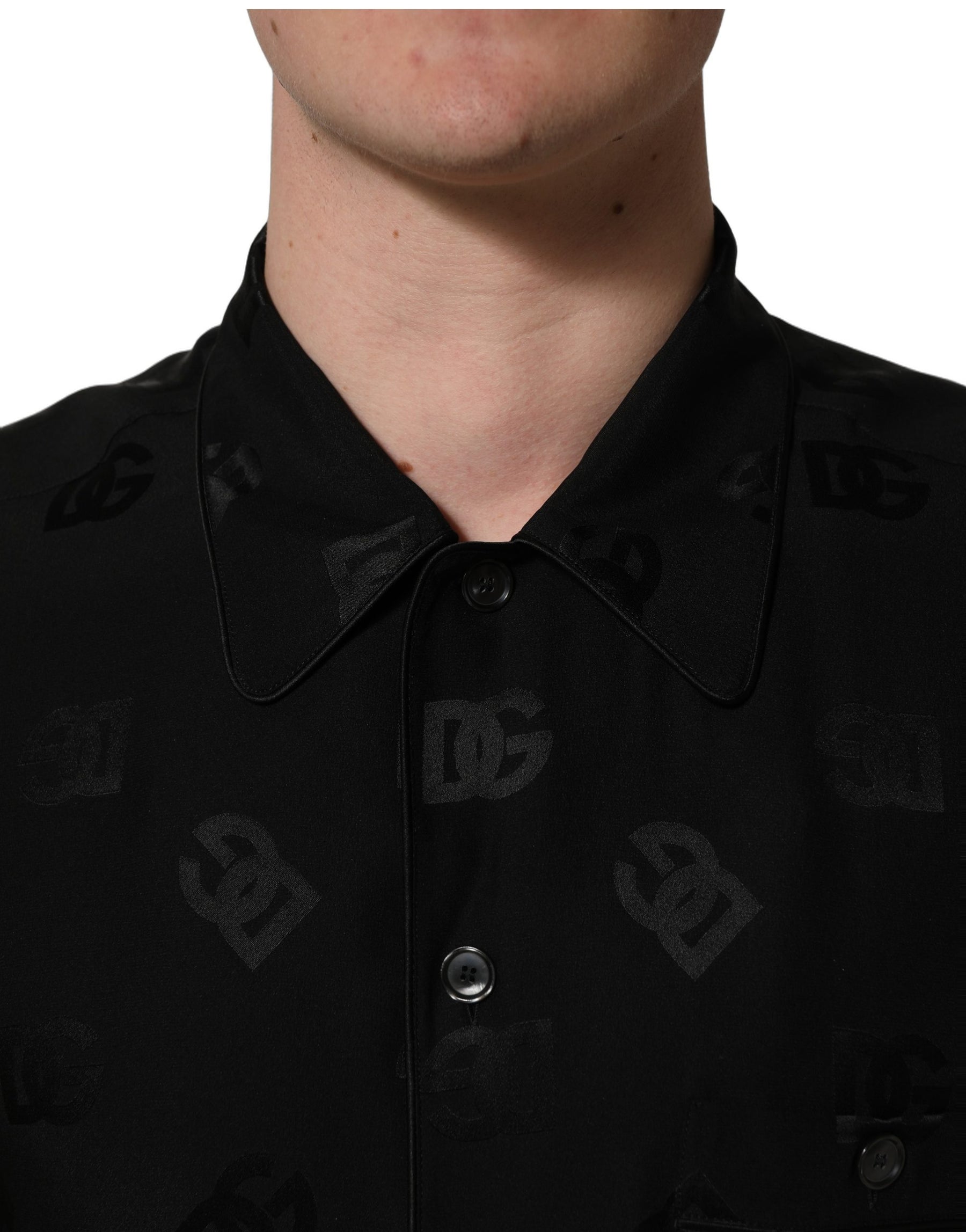 Dolce & Gabbana Black Logo Monogram Short Sleeves Men Shirt | Regal Royce