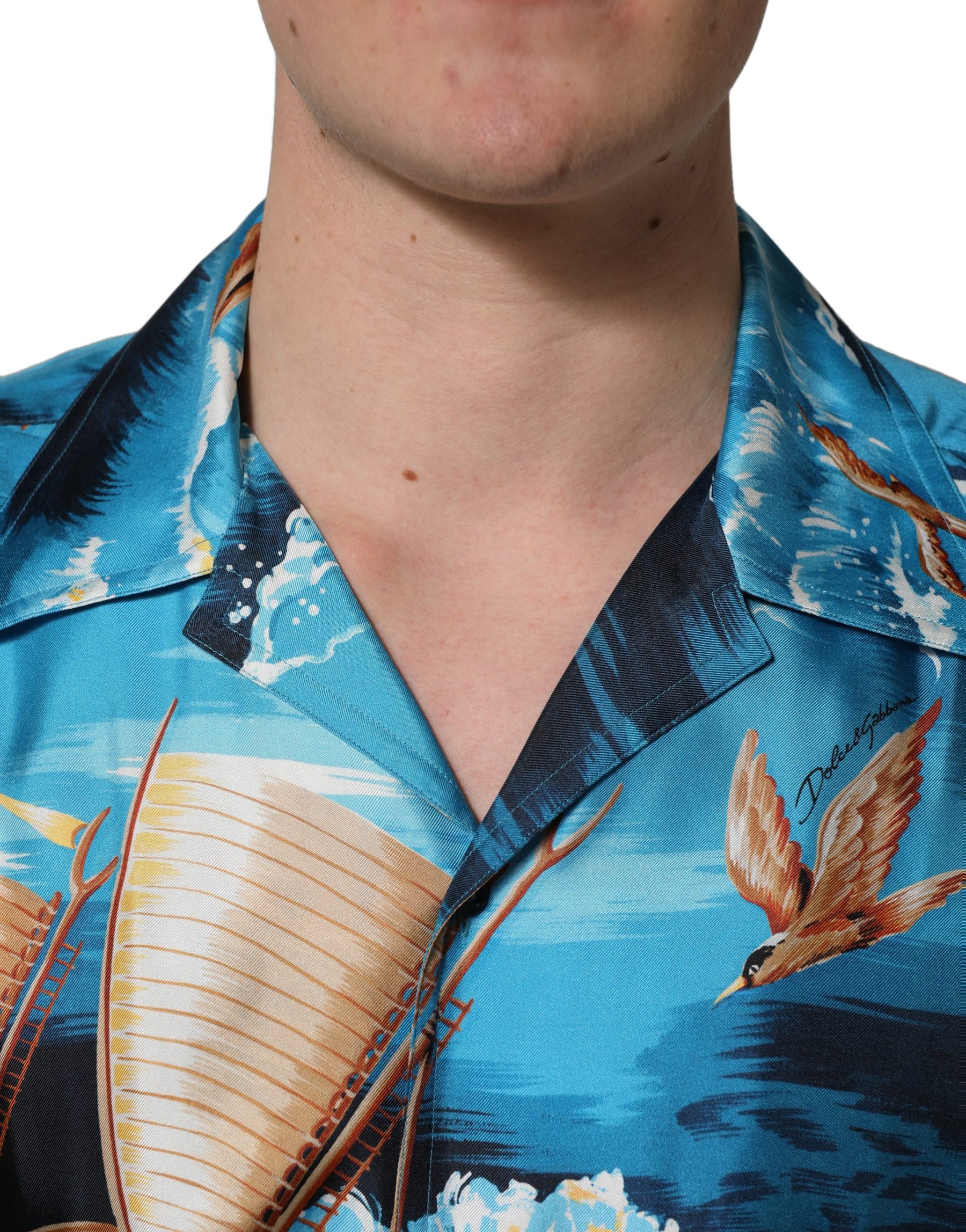 Dolce & Gabbana Blue Silk Twill Hawaiian GraphicPrint Shirt | Regal Royce