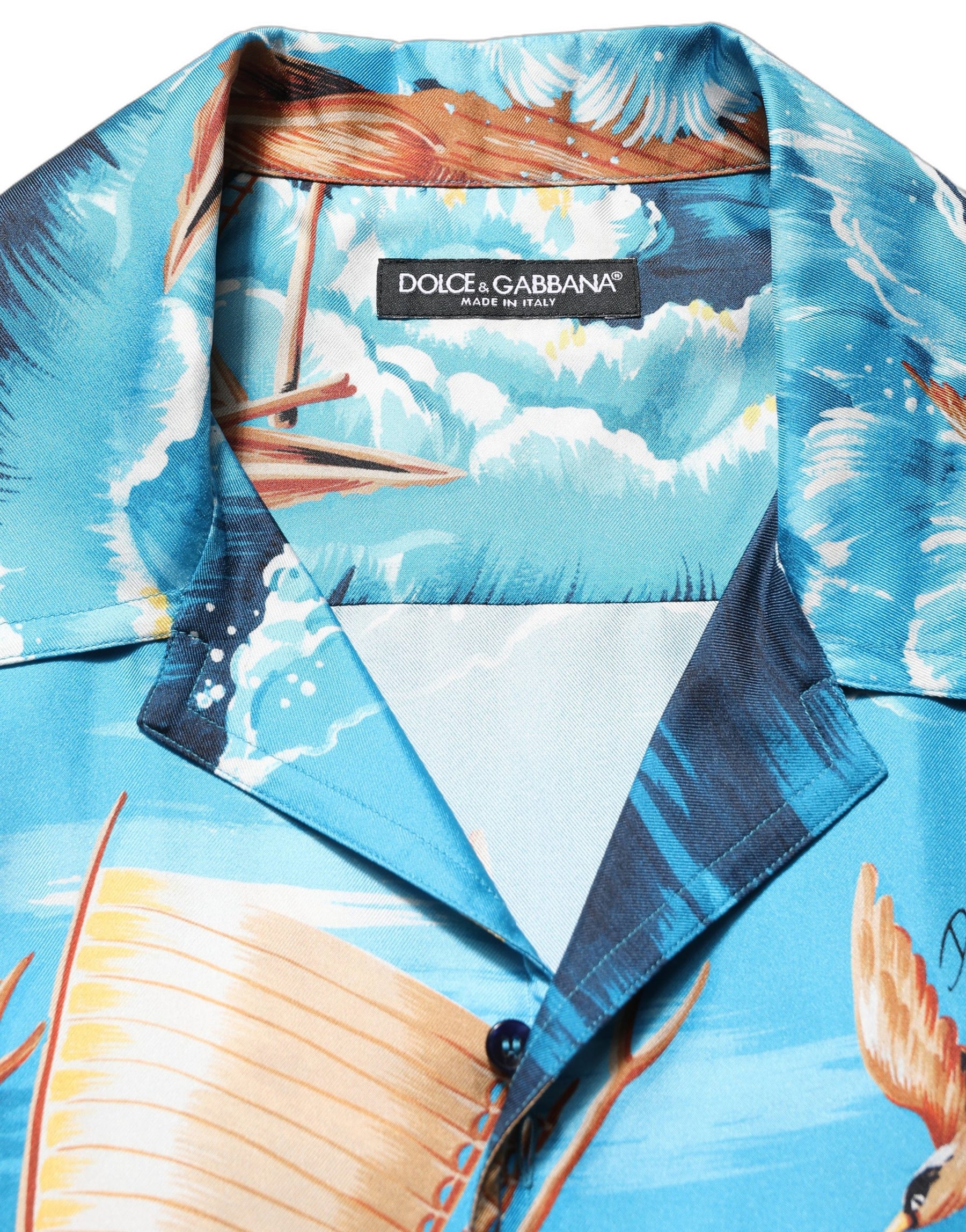 Dolce & Gabbana Blue Silk Twill Hawaiian GraphicPrint Shirt | Regal Royce