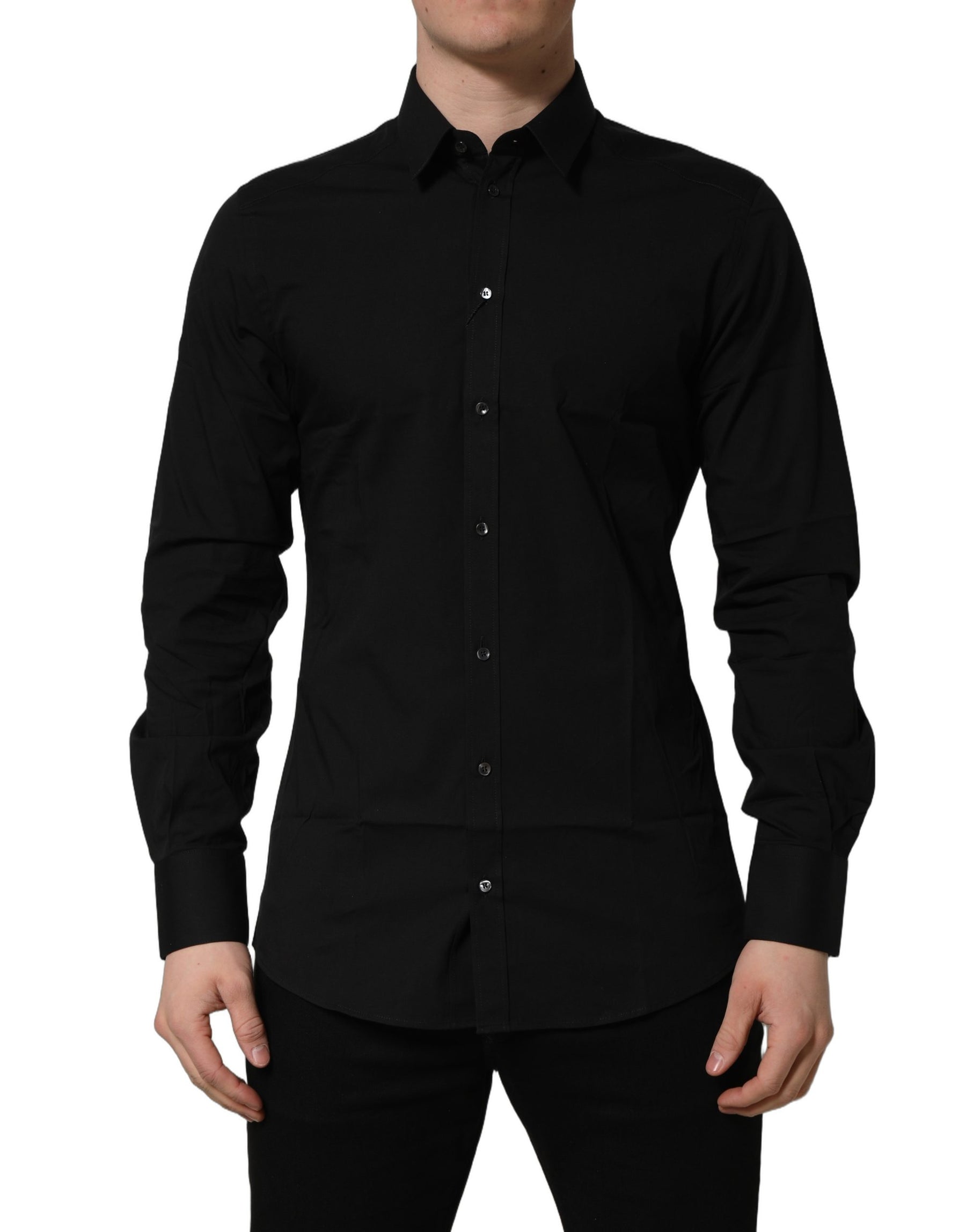 Dolce & Gabbana Black Cotton Stretch GOLD Fit Dress Shirt | Regal Royce
