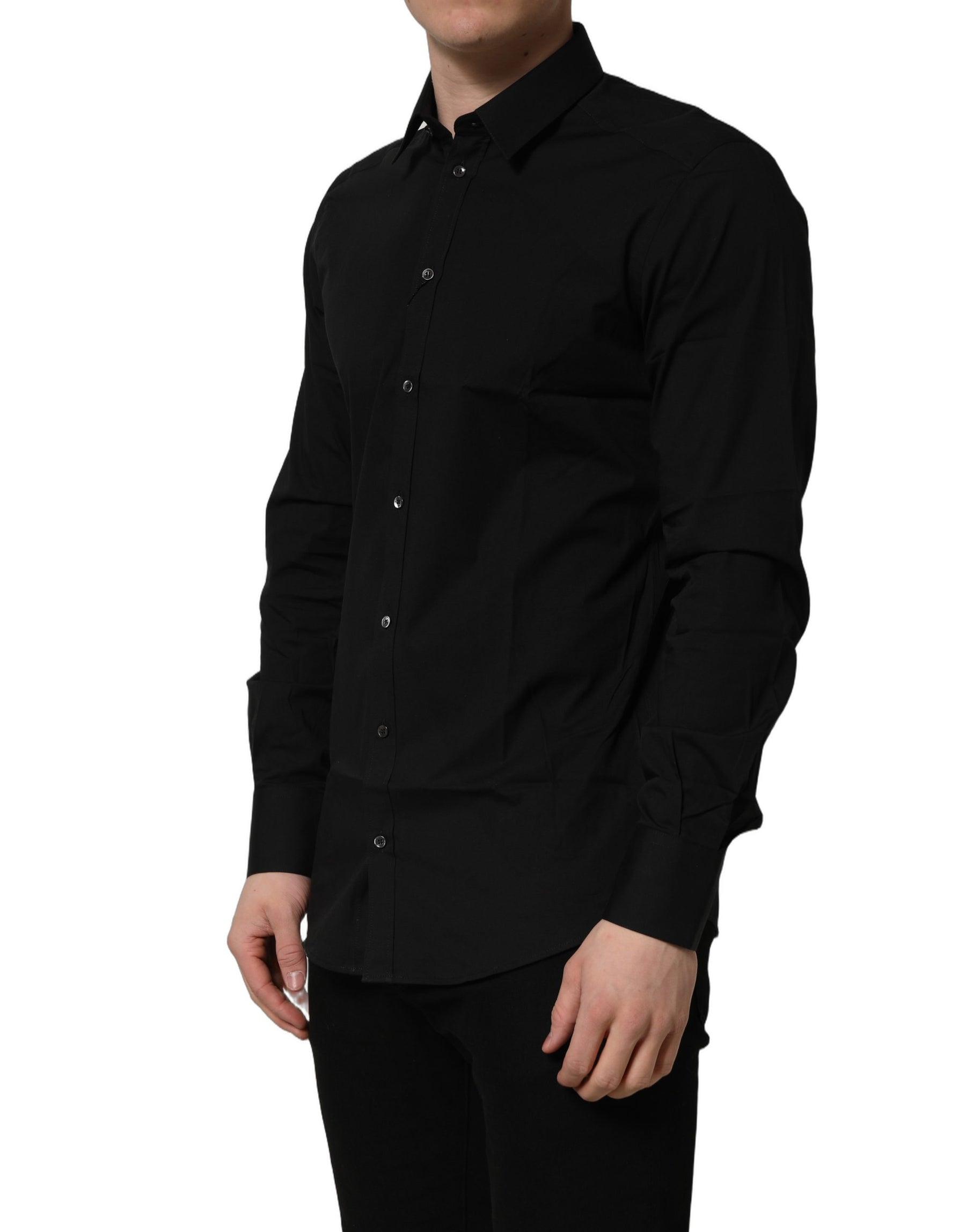Dolce & Gabbana Black Cotton Stretch GOLD Fit Dress Shirt | Regal Royce