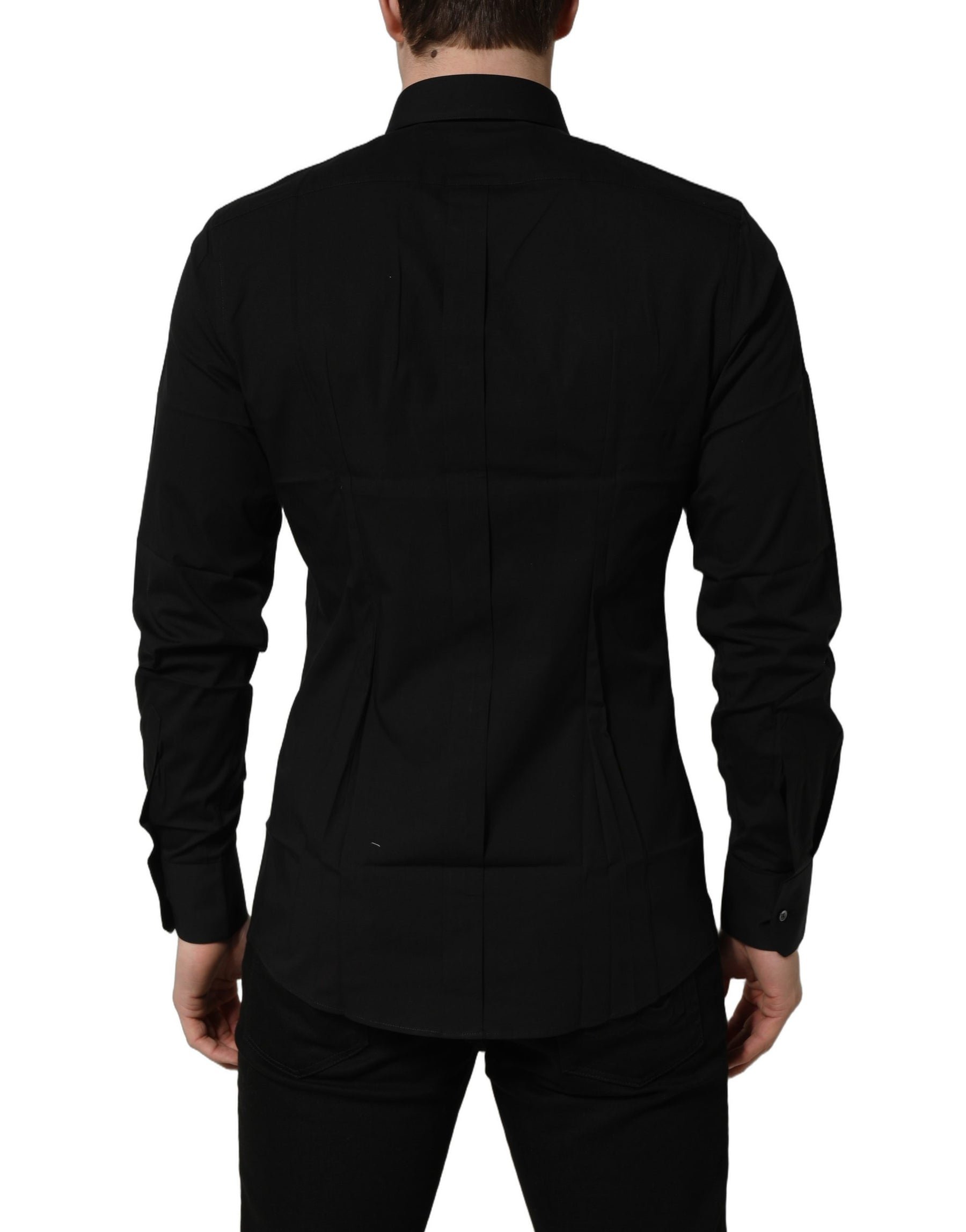 Dolce & Gabbana Black Cotton Stretch GOLD Fit Dress Shirt | Regal Royce