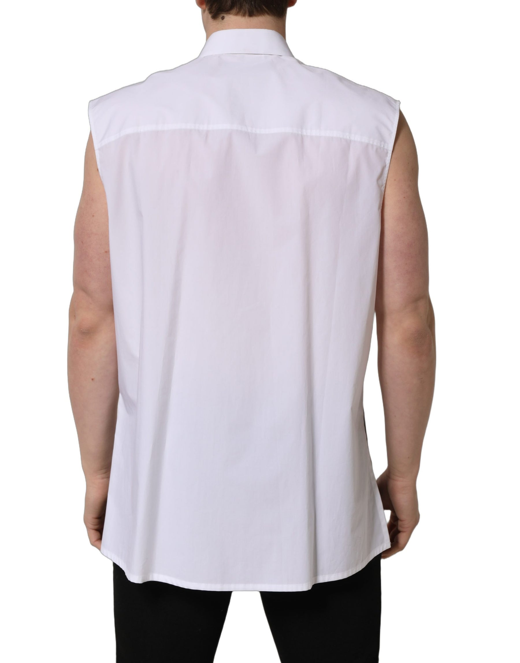 Dolce & Gabbana White Cotton Sleeveless Formal Dress Shirt | Regal Royce