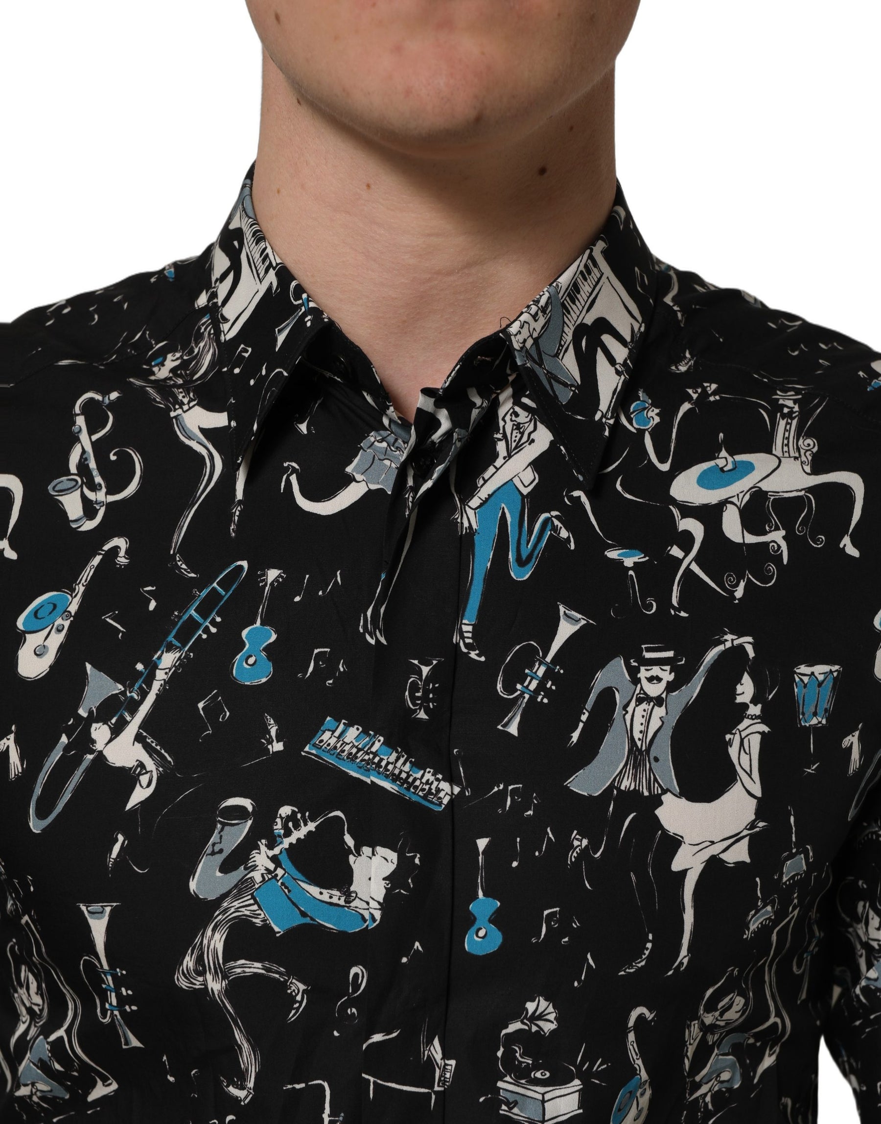 Dolce & Gabbana Black Jazz Club Cotton GOLD Fit Dress Shirt | Regal Royce