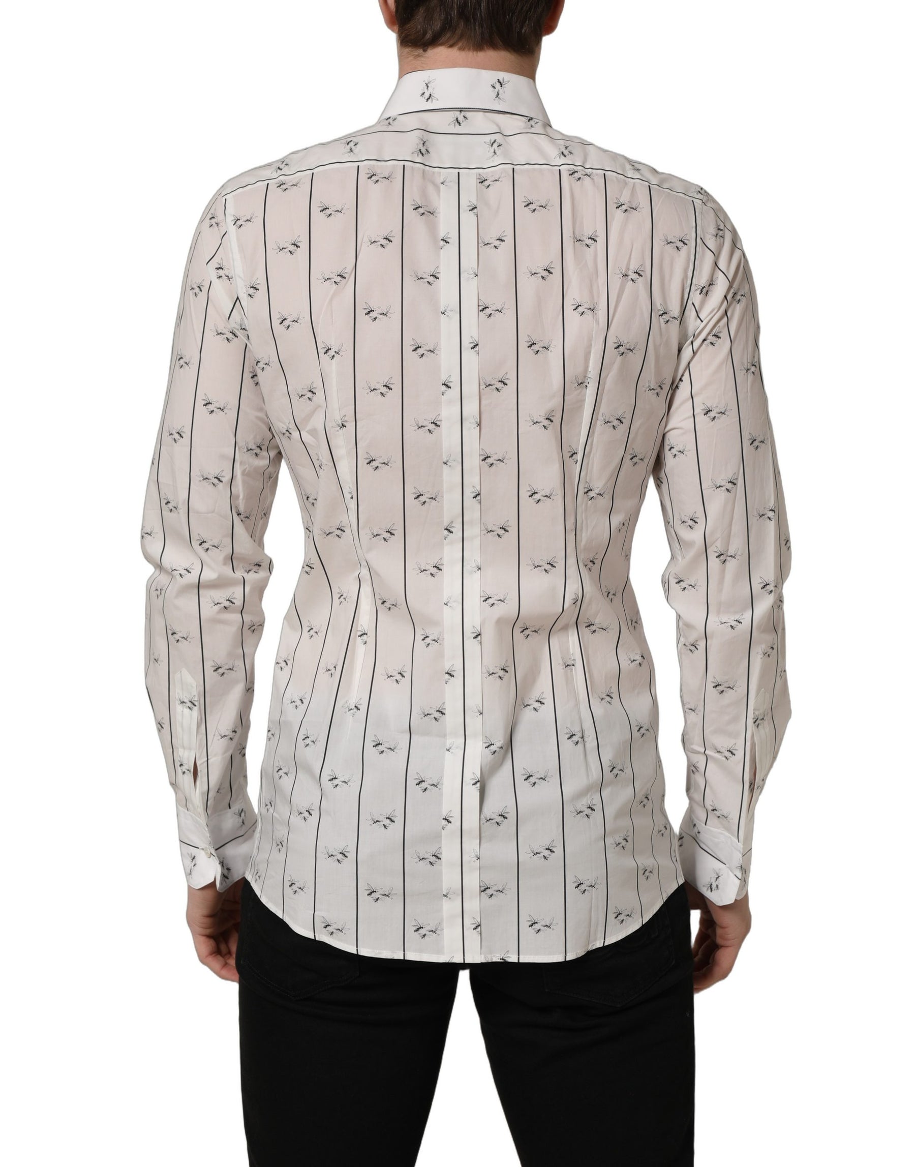 Dolce & Gabbana White Bee Print Cotton GOLD Fit Dress Shirt | Regal Royce