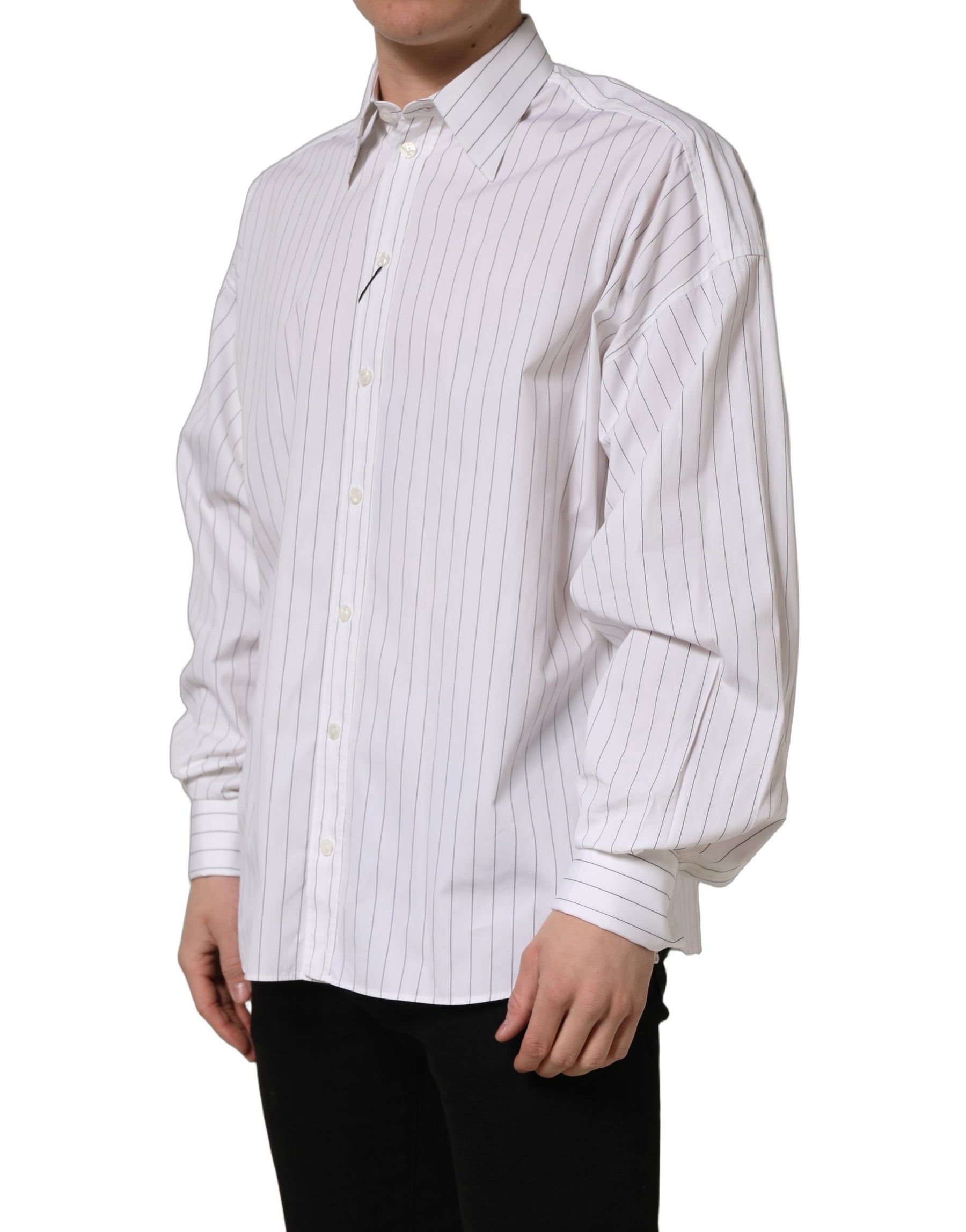 Dolce & Gabbana White Stripes Cotton Men Formal Dress Shirt | Regal Royce