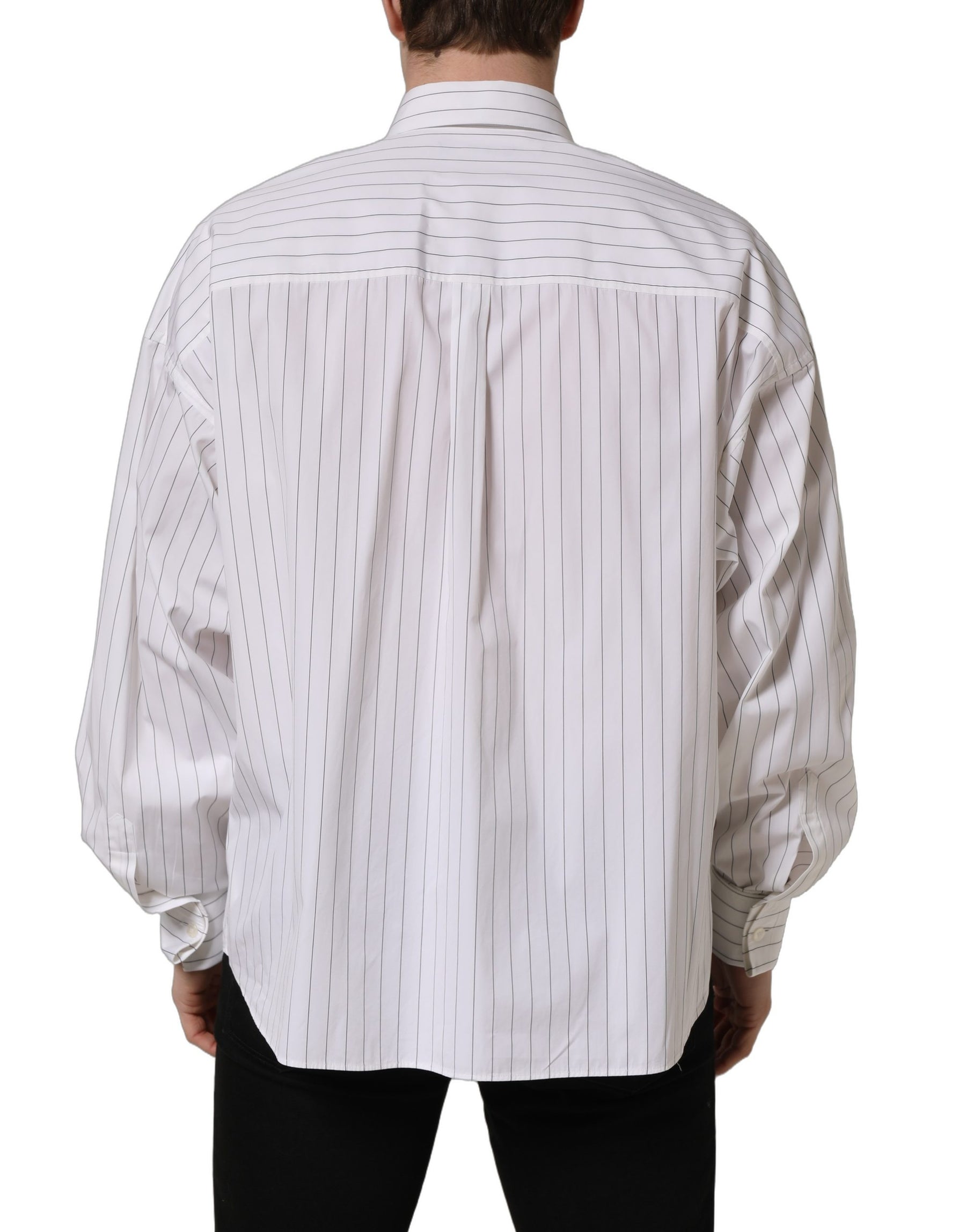 Dolce & Gabbana White Stripes Cotton Men Formal Dress Shirt | Regal Royce