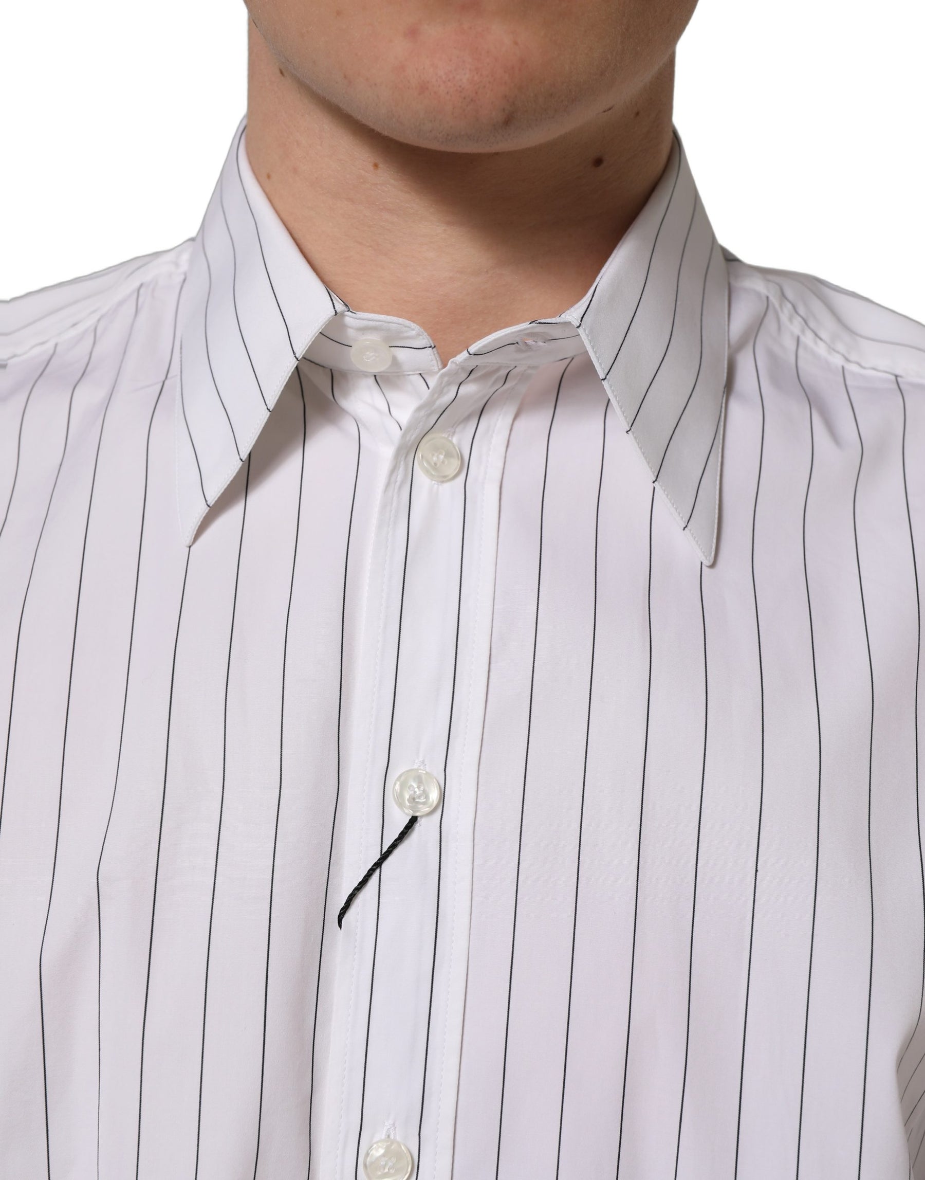 Dolce & Gabbana White Stripes Cotton Men Formal Dress Shirt | Regal Royce