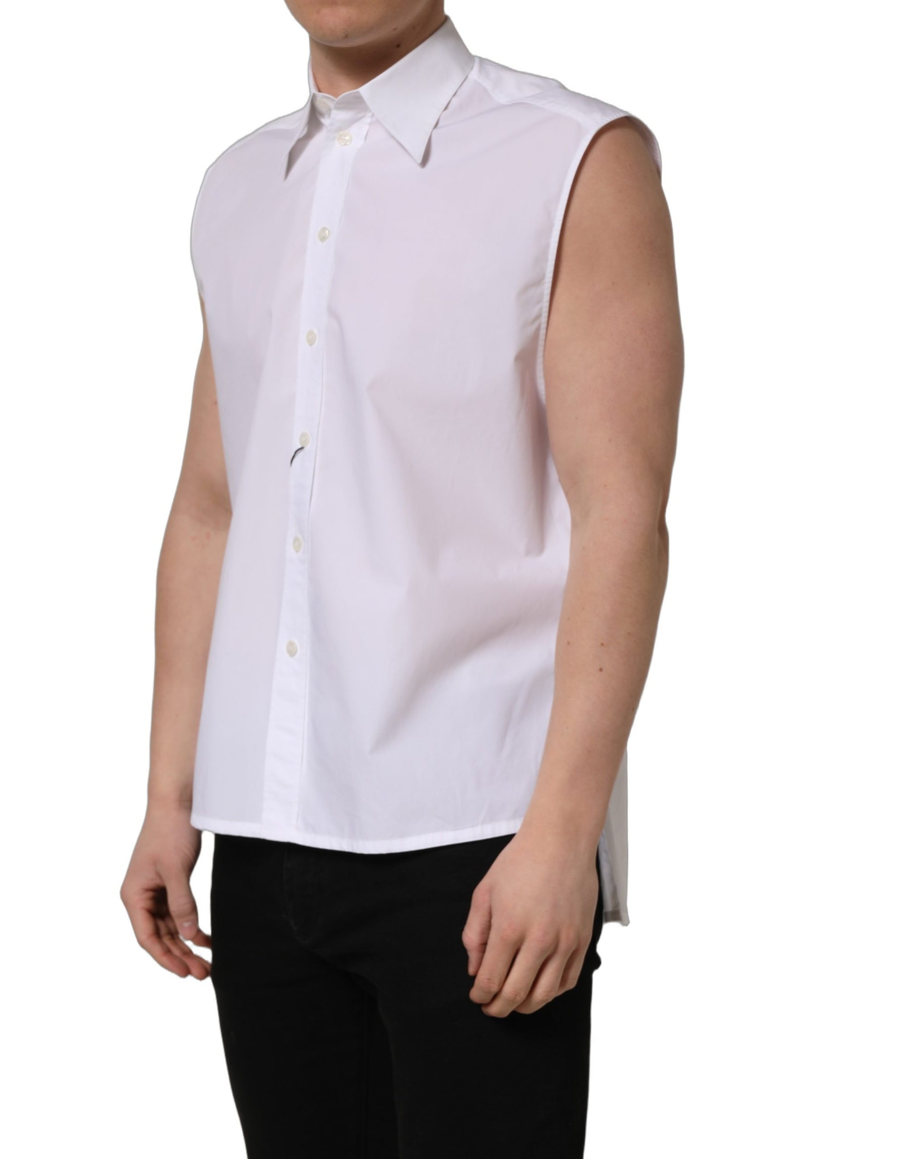 Dolce & Gabbana White Cotton Sleeveless Formal Dress Shirt | Regal Royce
