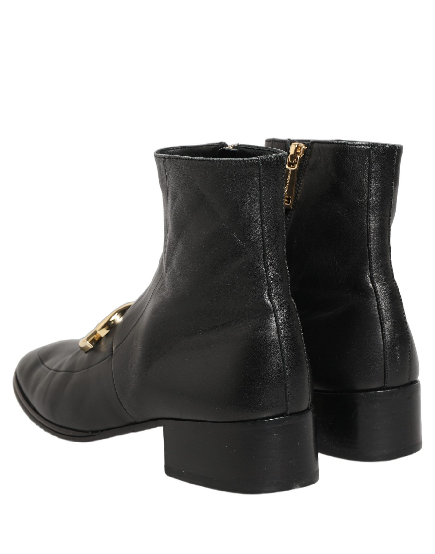 Dolce & Gabbana Black Leather DG Logo Plaque Shorts Ankle Boots Shoes | Regal Royce