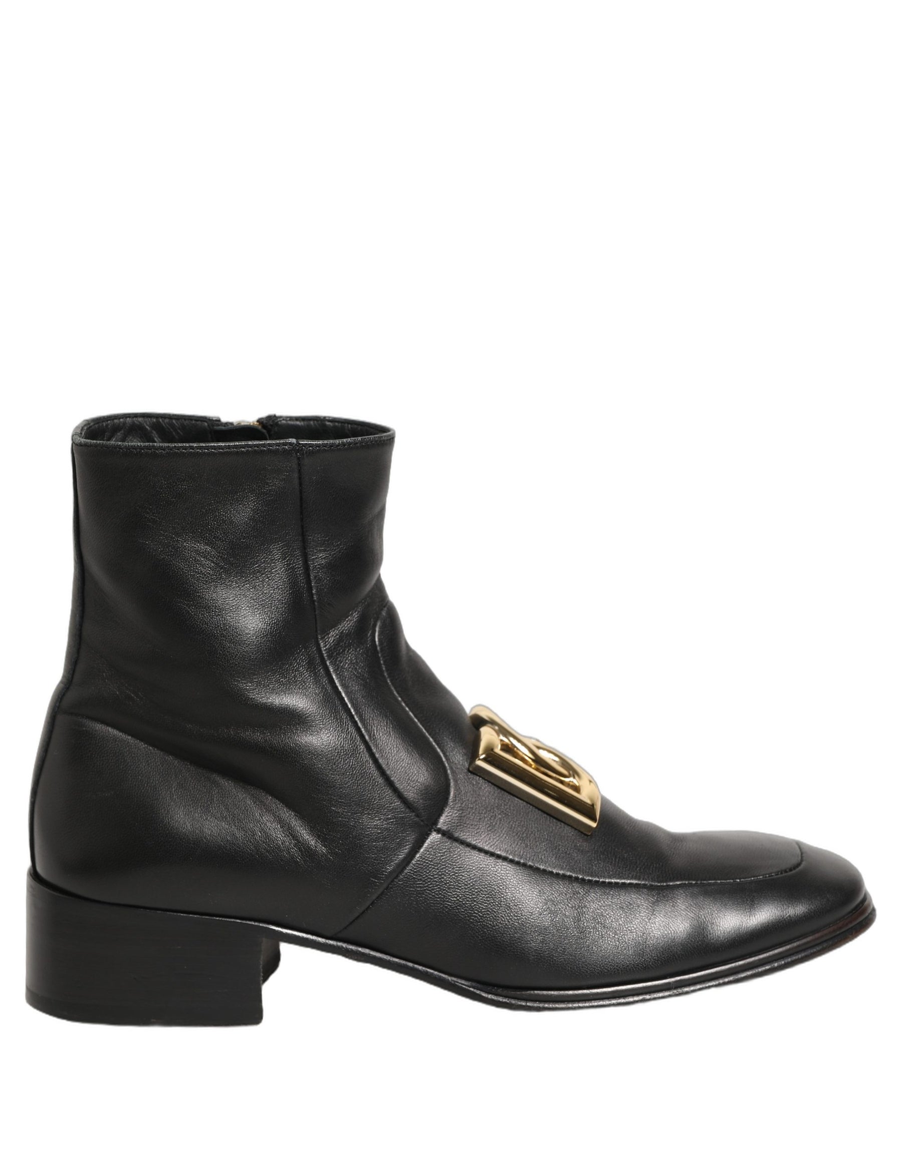 Dolce & Gabbana Black Leather DG Logo Plaque Shorts Ankle Boots Shoes | Regal Royce