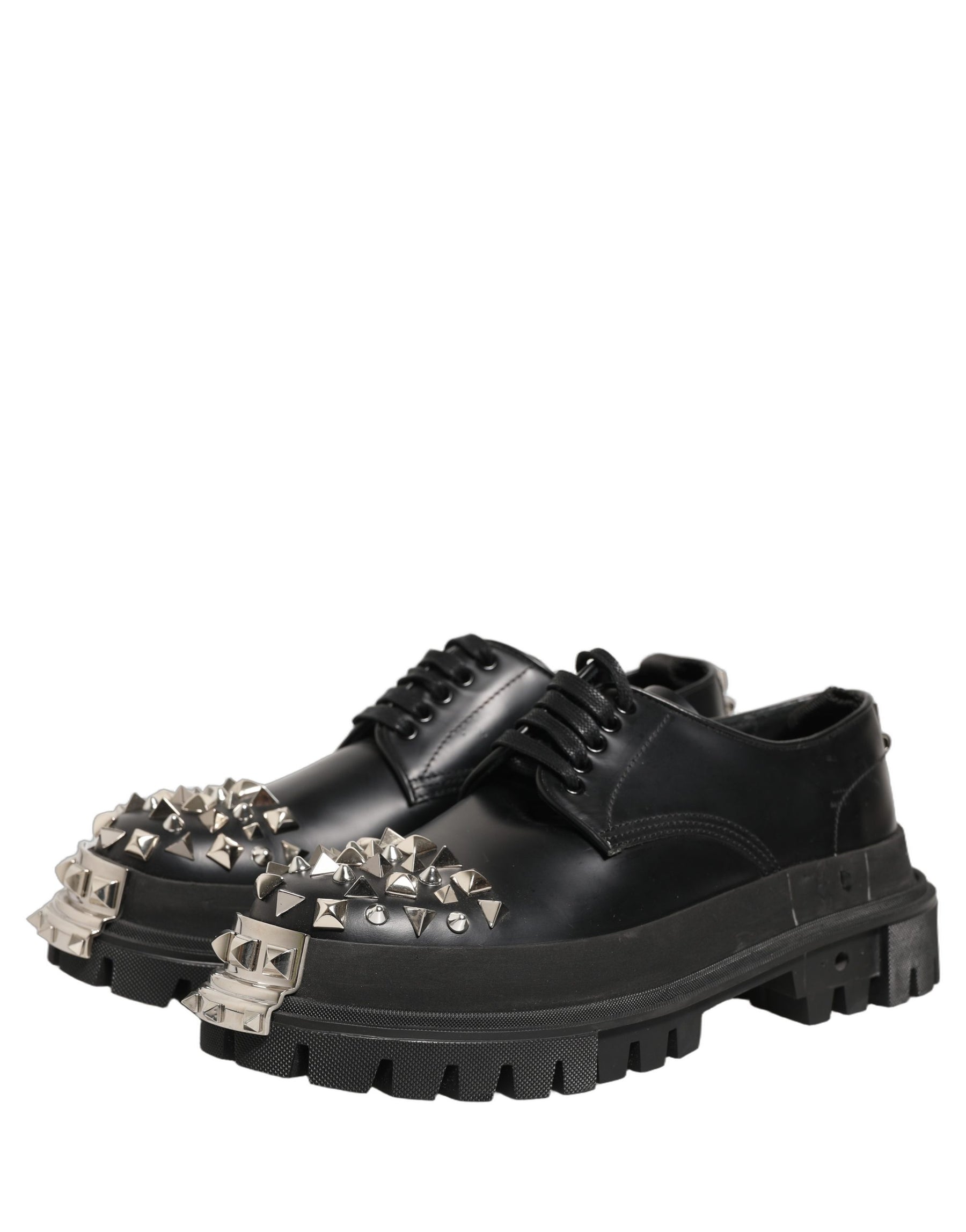 Dolce & Gabbana Black Leather Studded Hi-Trekking Derby Shoes | Regal Royce