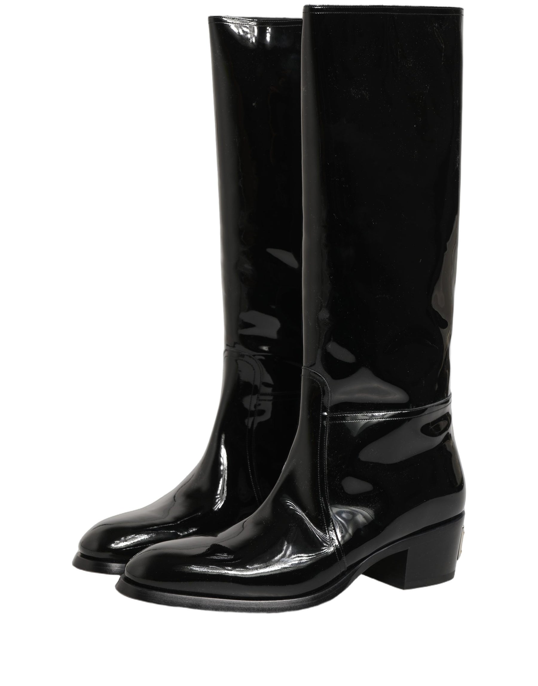 Dolce & Gabbana Black Leather Knee High Heels Boots Shoes | Regal Royce