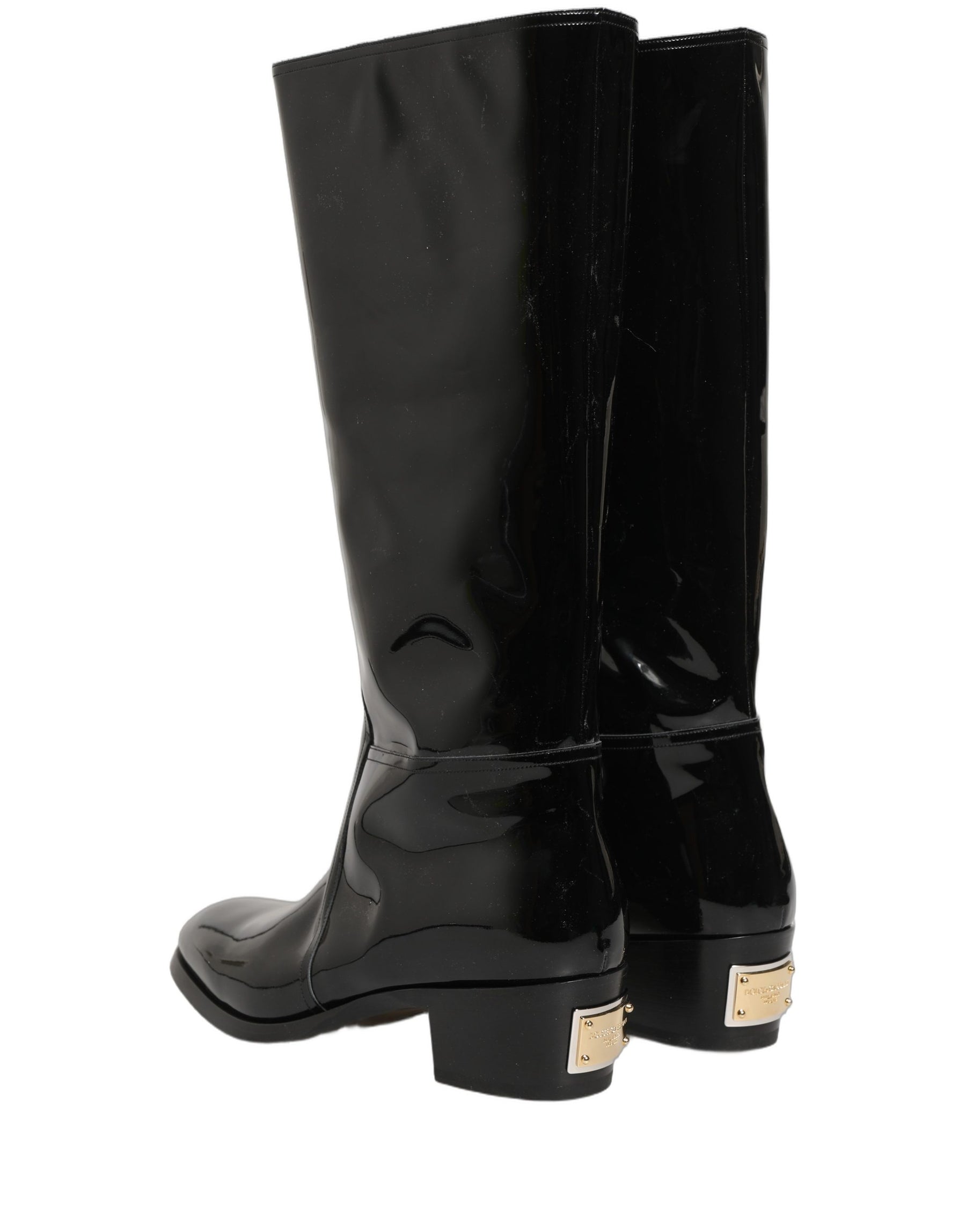 Dolce & Gabbana Black Leather Knee High Heels Boots Shoes | Regal Royce