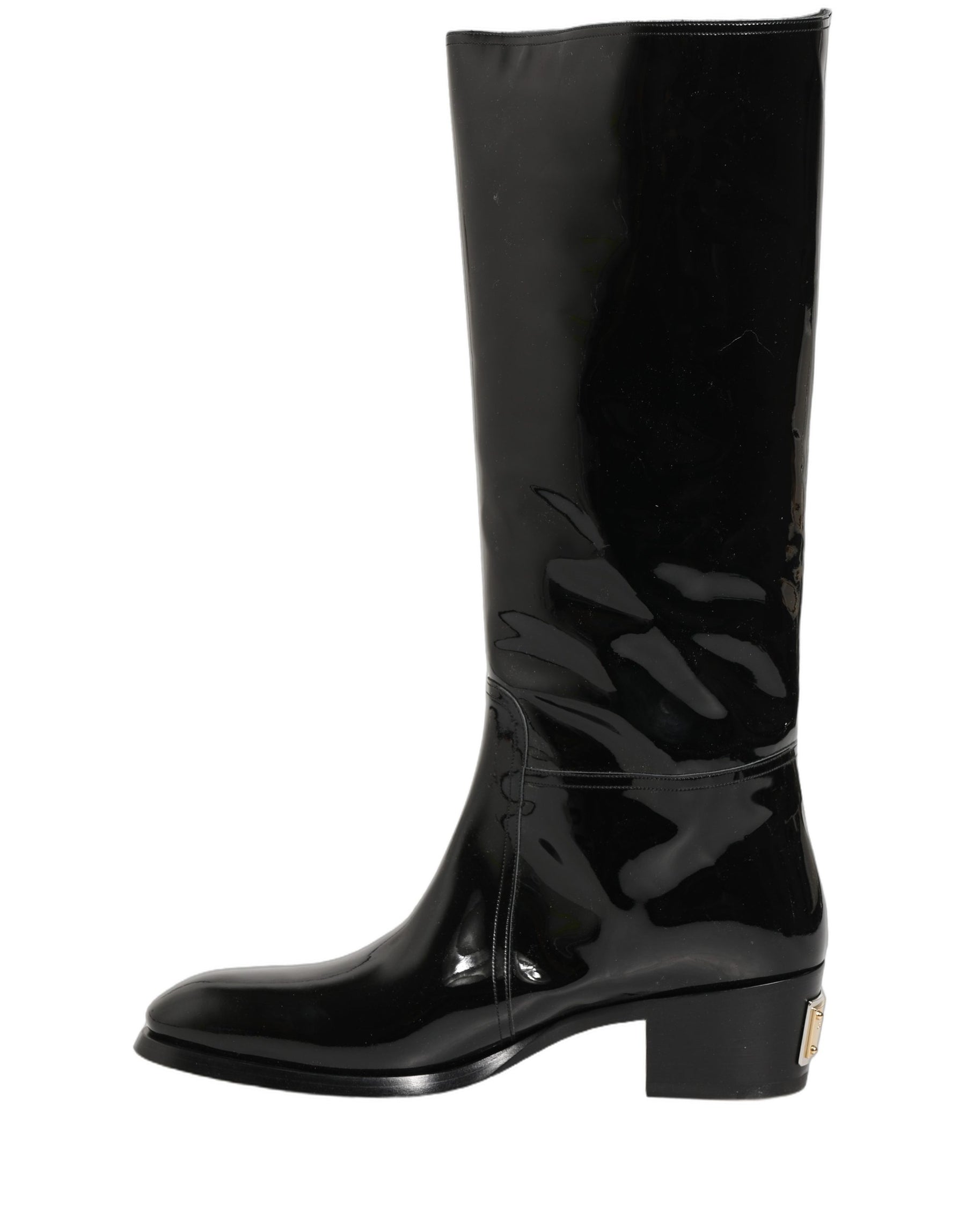 Dolce & Gabbana Black Leather Knee High Heels Boots Shoes | Regal Royce