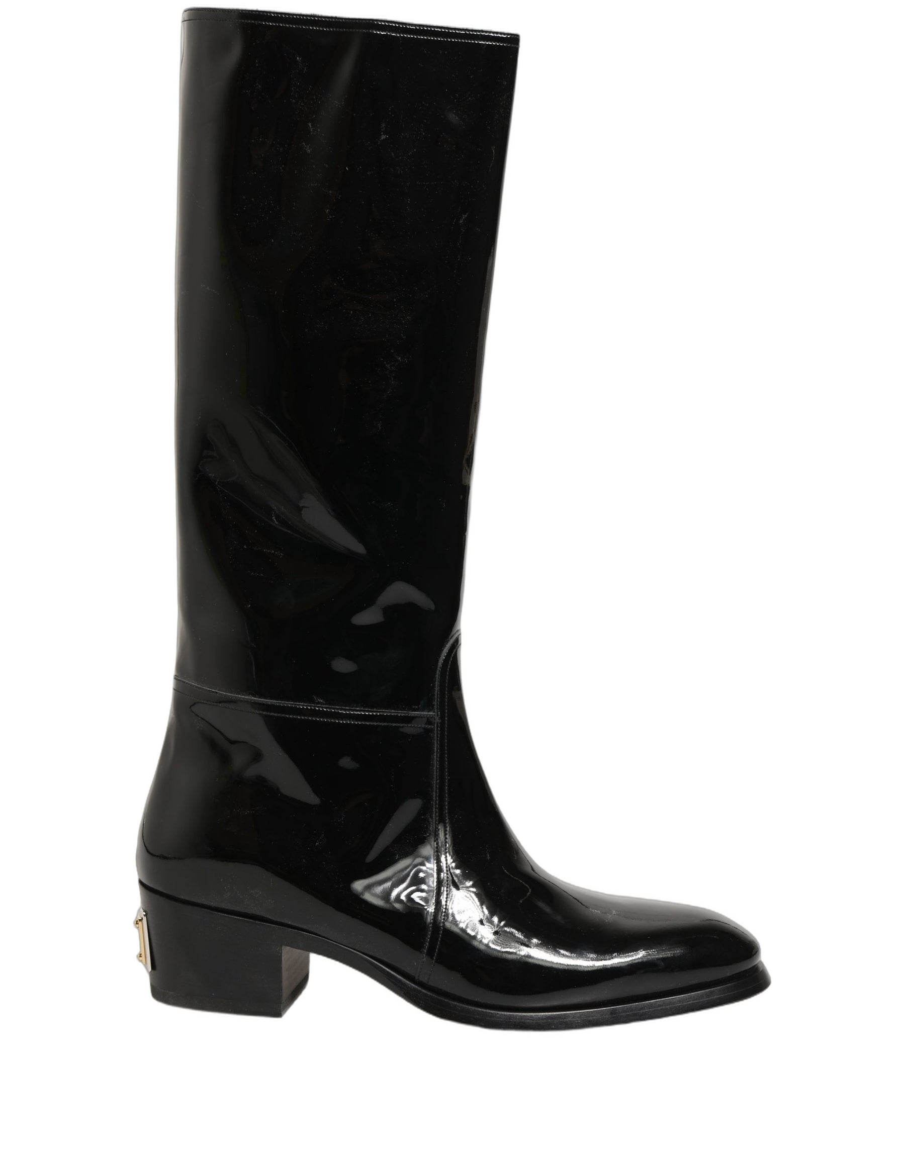 Dolce & Gabbana Black Leather Knee High Heels Boots Shoes | Regal Royce