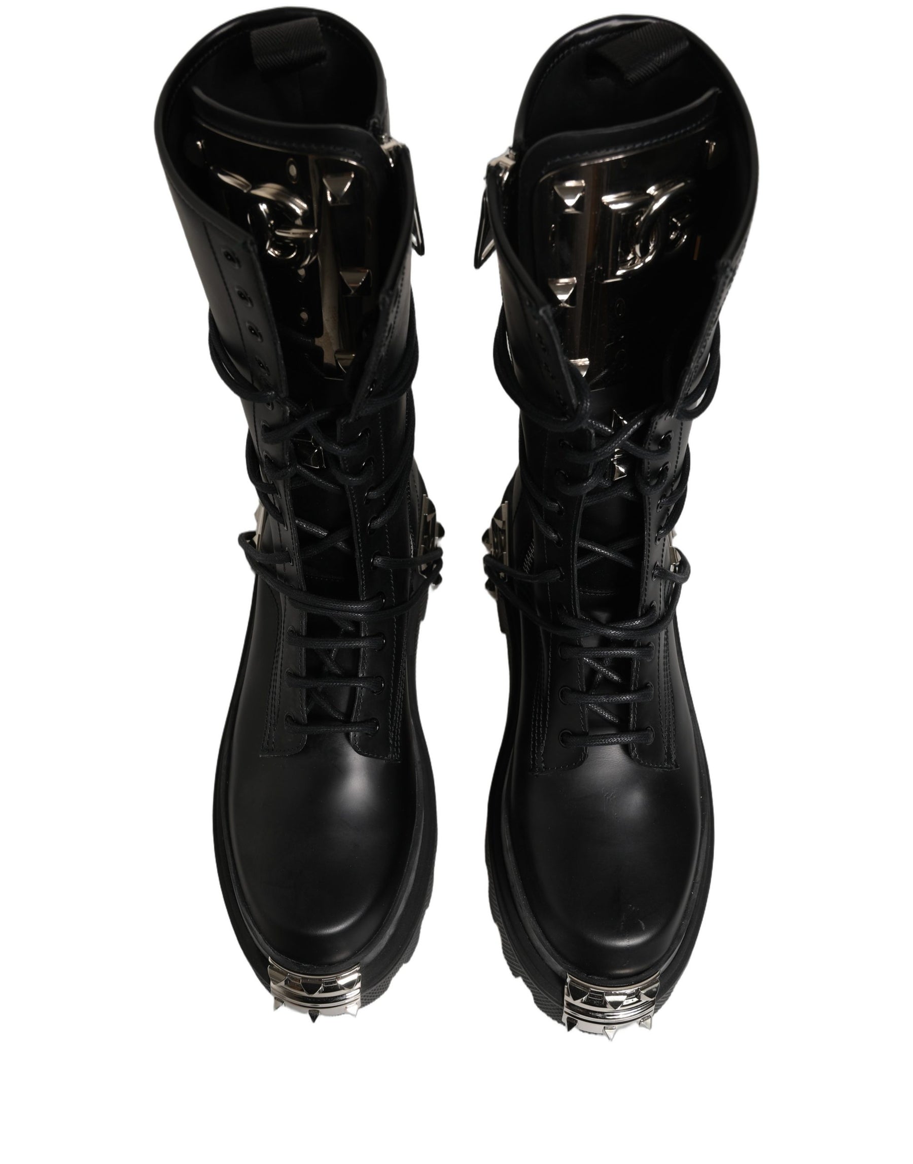 Dolce & Gabbana Black Stud Platform Combat High Boots Shoes | Regal Royce