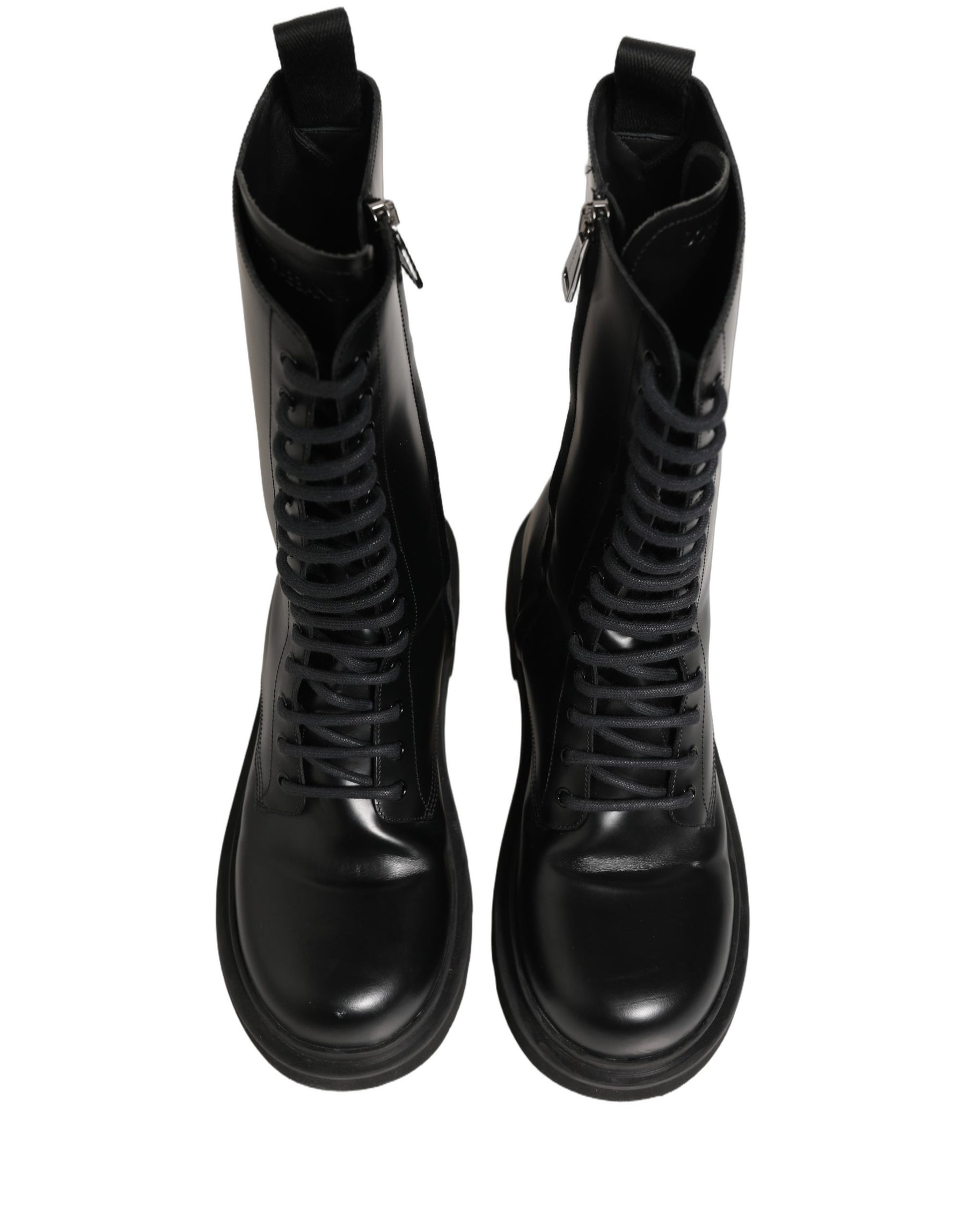 Dolce & Gabbana Black Leather Lace Up Men Combat Boots Shoes | Regal Royce