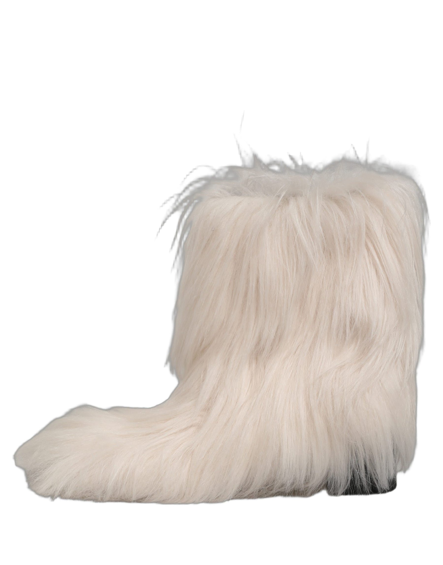 Dolce & Gabbana White Faux Fur Mid Calf Men Boots Shoes | Regal Royce