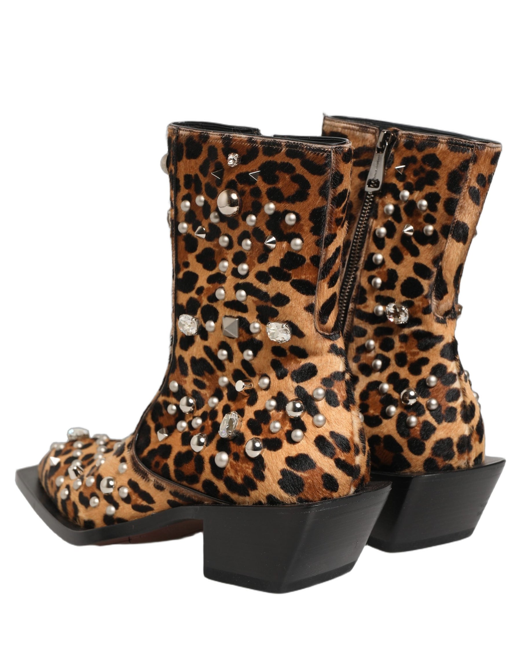 Dolce & Gabbana Brown Leopard Embellished Mid Calf Men Boots Shoes | Regal Royce